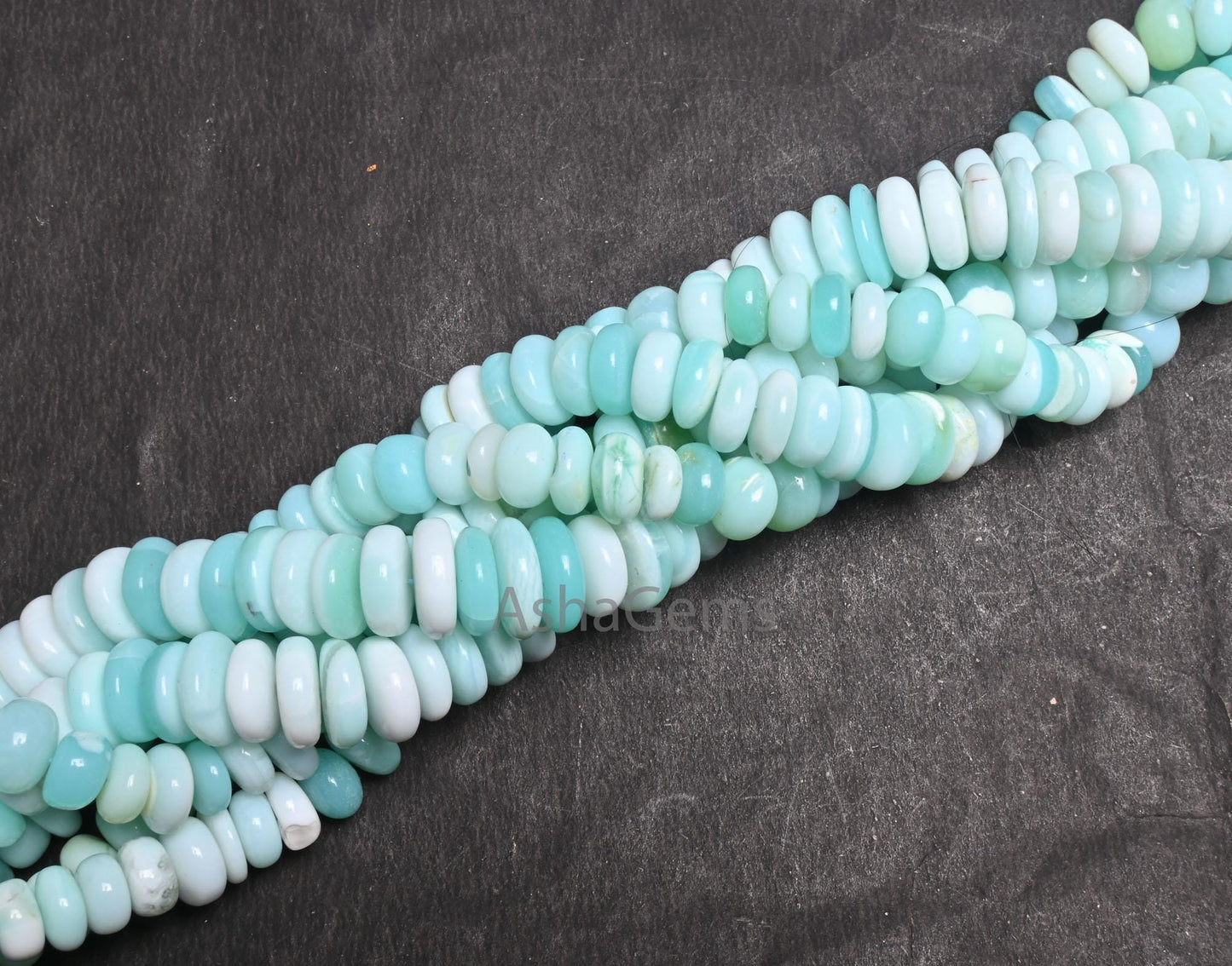 Beautiful Sky Peru Blue Opal Smooth Flat Rondelle Gemstone Loose Beads, Fine Shaded Blue Opal Plain Handmade Opal Beads Jewelry making Craft
