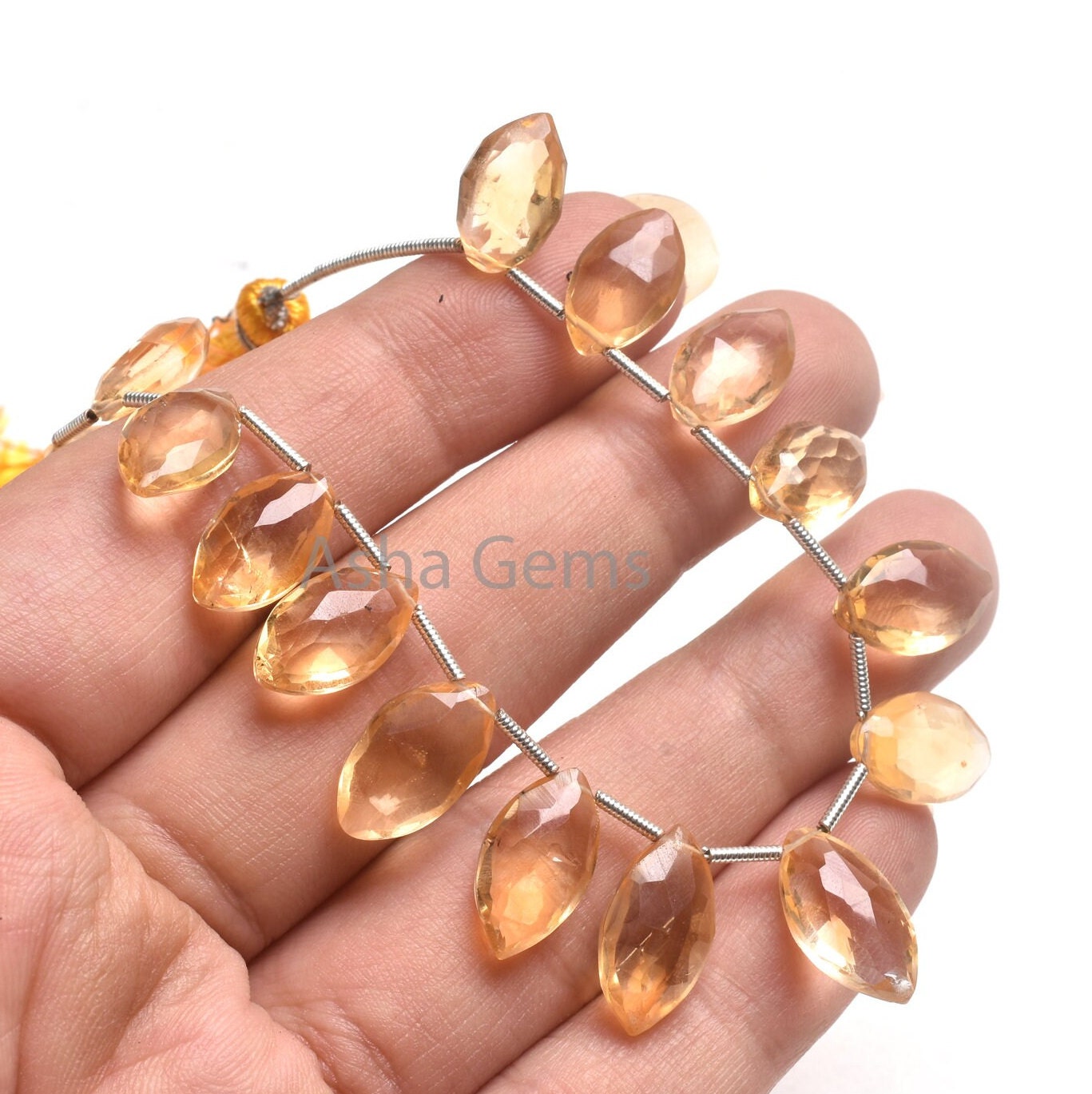 AAA Quality Citrine Faceted Marquise Shape Briolette Gemstone Beads, Natural Yellow Citrine Marquise Side Drill Beads, Citrine Bead Jewelry