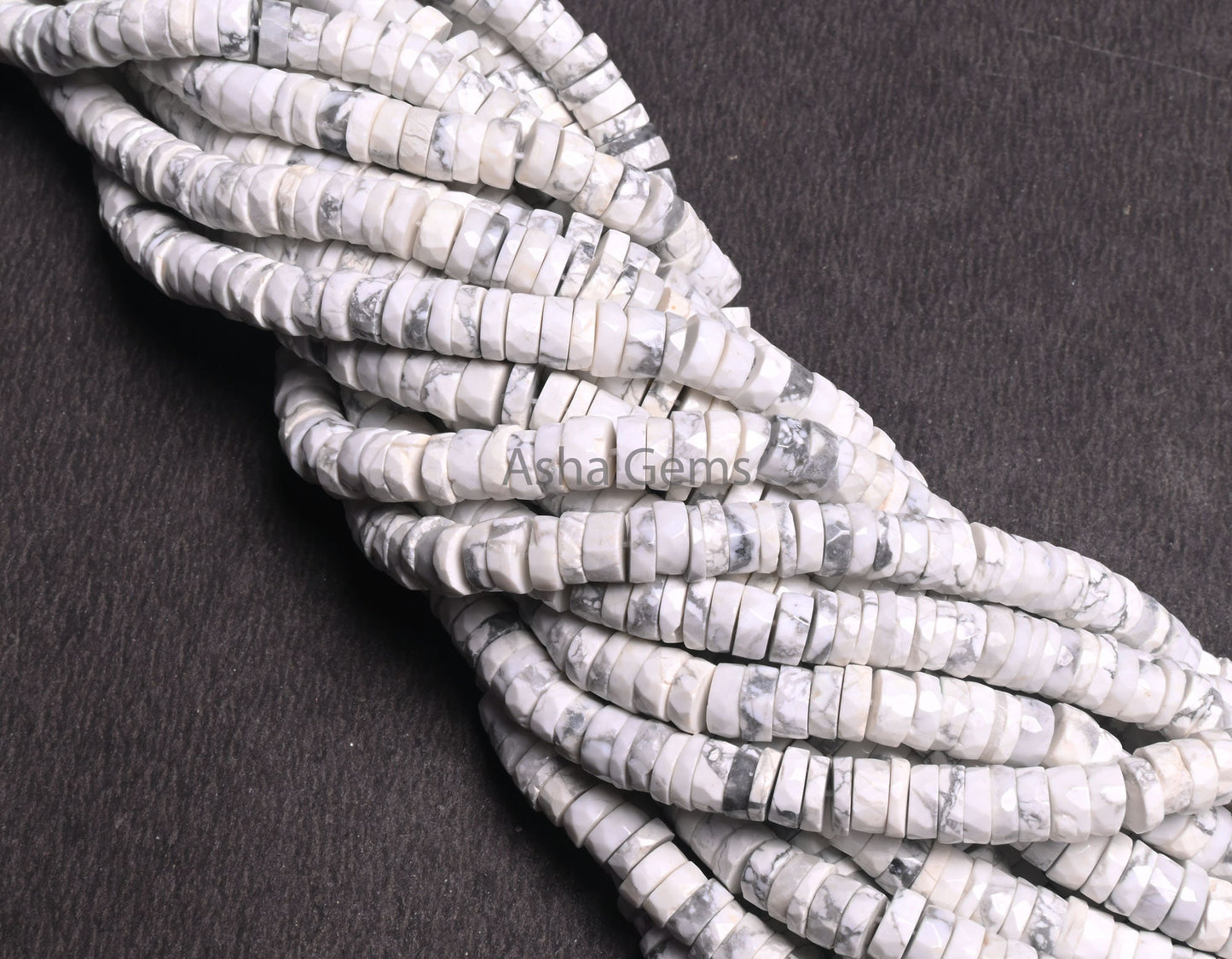 6.5 mm Beautiful Howlite Faceted Flat Tyre Heishi Beads, White Turquoise Indian Cut Flat Wheel Shape Gemstone Loose Beads Jewelry Craft SALE
