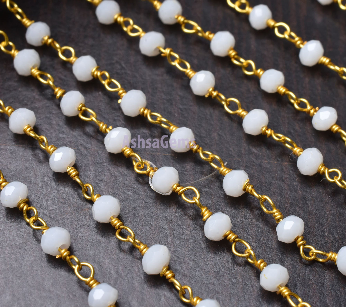 Beautiful White Agate Hydro Rondelle Faceted Beads Rosary Chain,3-3.5 mm Gold Plated Wire Wrap Beaded handmade Chain Rosary Jewelry Necklace