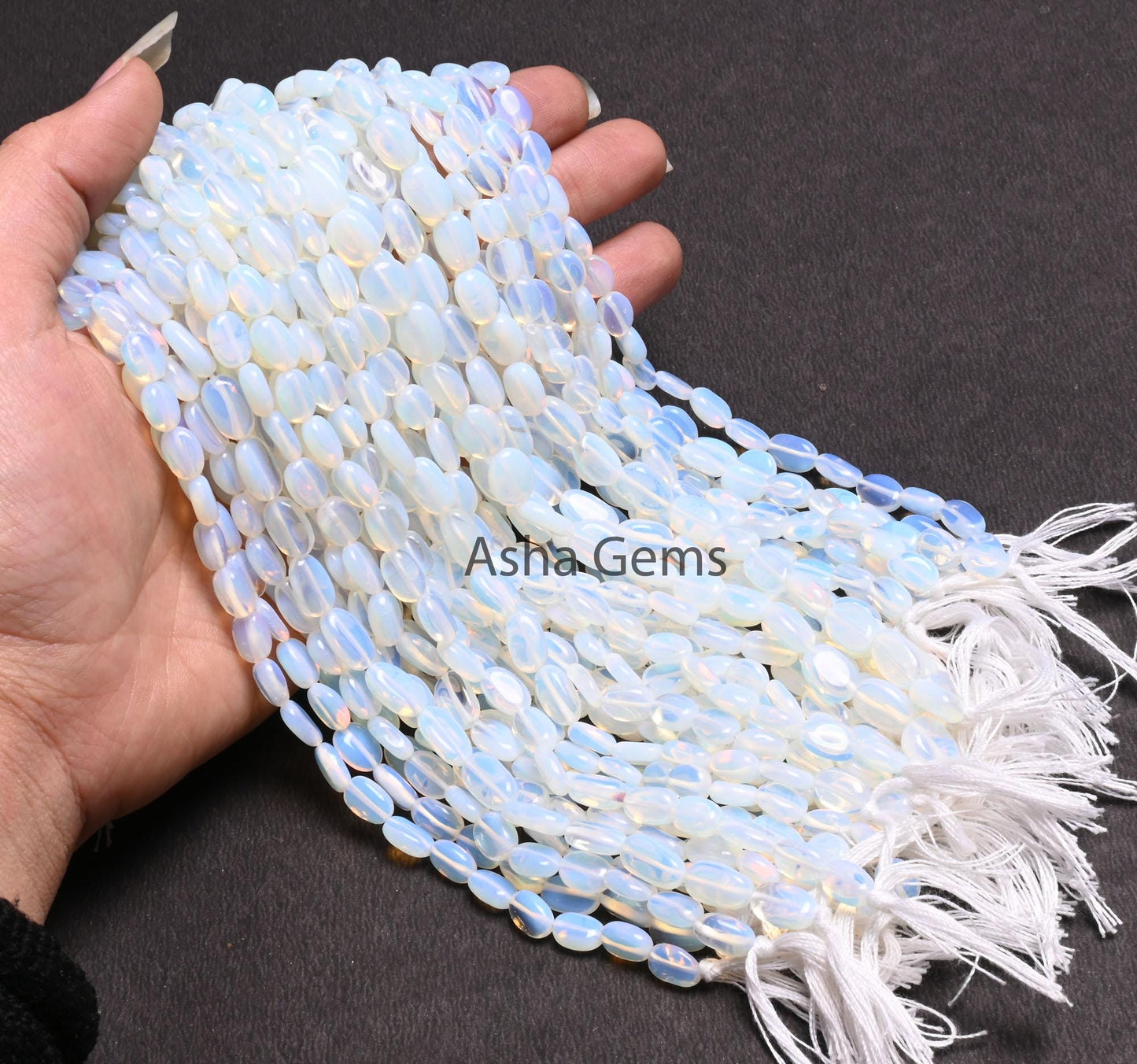 Beautiful Opalite Oval Shape Smooth Beads,12" Strand Fine White Opalite Oval Handmade Plain Straight Drill Beads Opalite Beads Jewelry Craft (AG 22326)