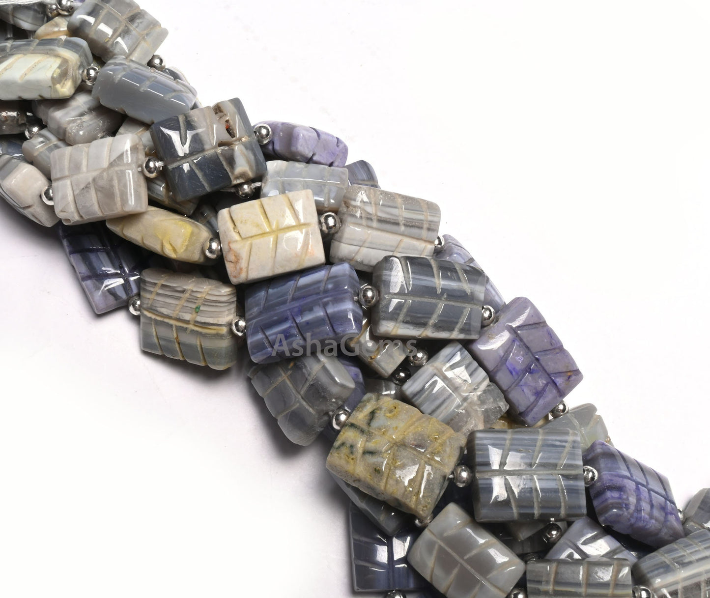 9" Shaded Grey Blue Opal carved Rectangle Shape Gemstone Beads, Opal carved Chicklet handmade Straight Drill Beads Jewelry making Craft SALE