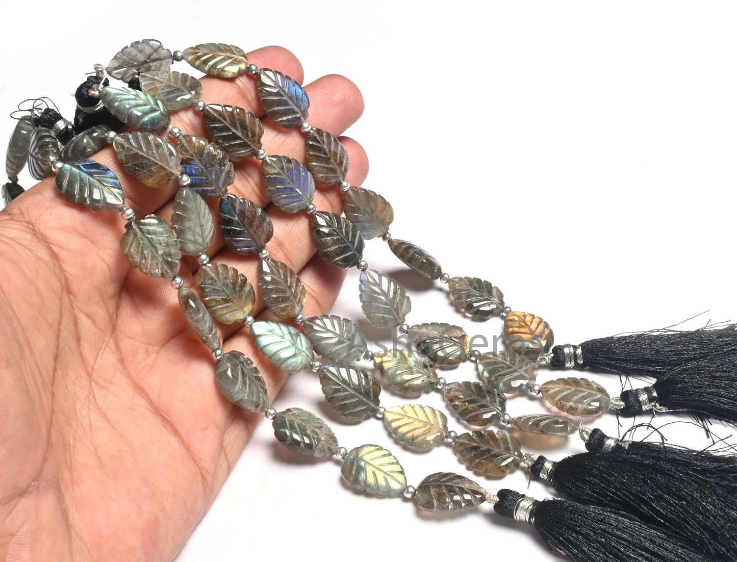 Fine Labradorite Fancy carving Leaf Shape Straight Drill Beads, Natural Flash labradorite handmade Carved Pear Gemstone Beads Jewelry Crafts