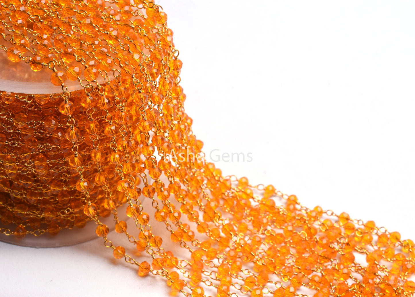 Gold Plated Wire Beaded Rosary Chain 1,5,25,50 Ft Orange Fanta Stone Hydro Beads Chain Bulk Supply Jewelry Making Beads Chain For Crafts