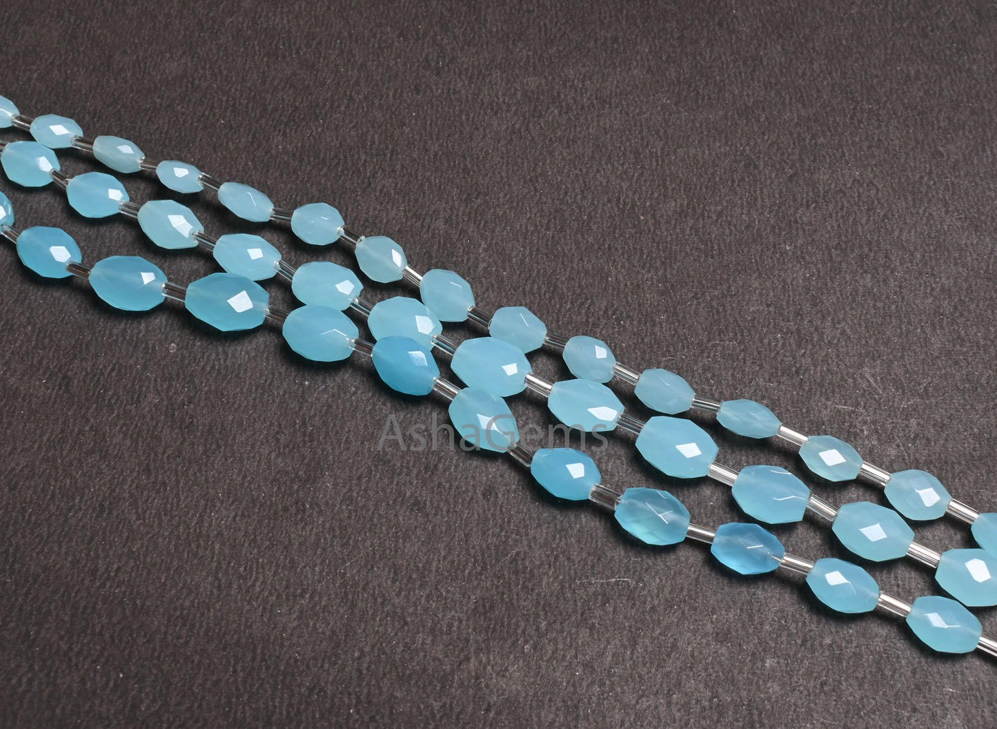 Beautiful Blue Chalcedony Hydro fancy Puff Oval Faceted Beads,10" Fine Chalcedony Blue Hydro Oval Briolette Straight Drill Bead Jewelry SALE