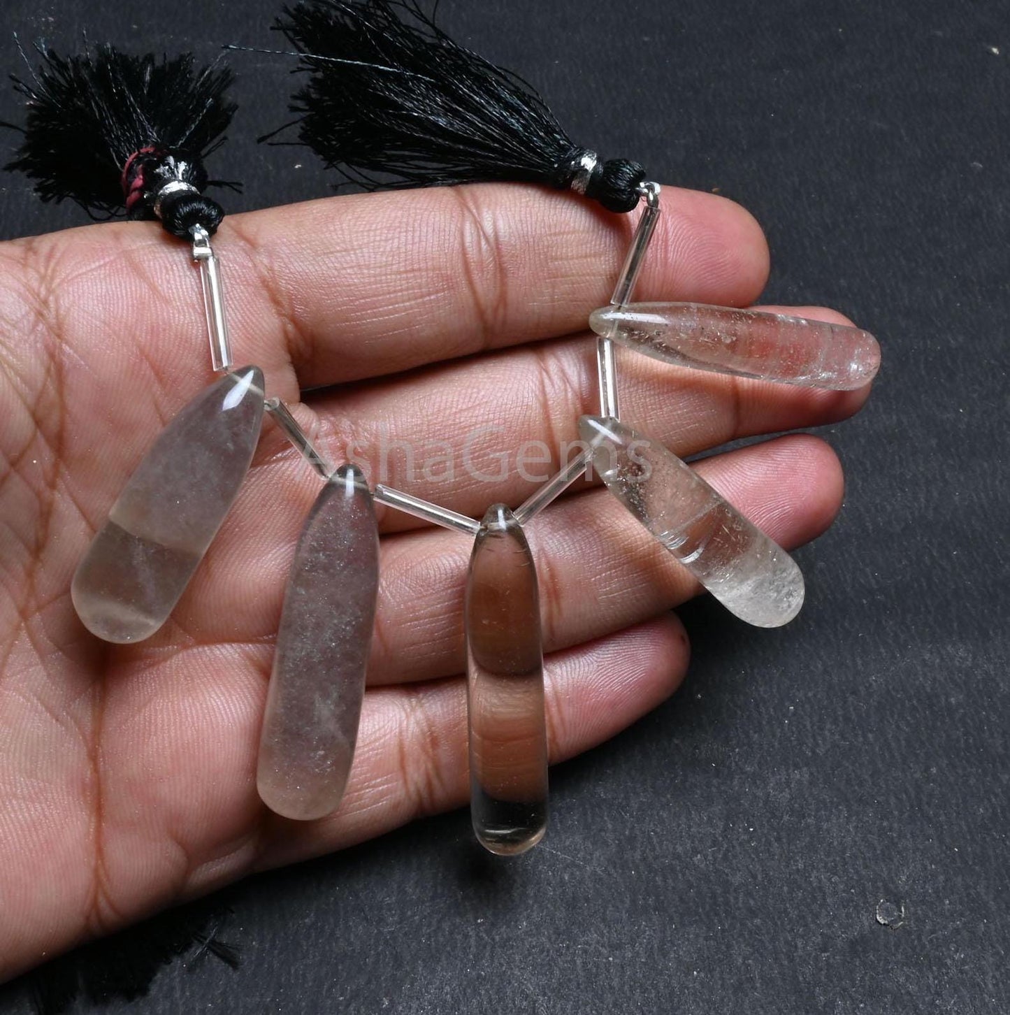 Natural Smoky Quartz Fancy Long Pencil Drop Beads, Smoky Smooth Handmade Teardrop Side Drill Gemstone Smoky Bead For Jewelry Handicraft SALE