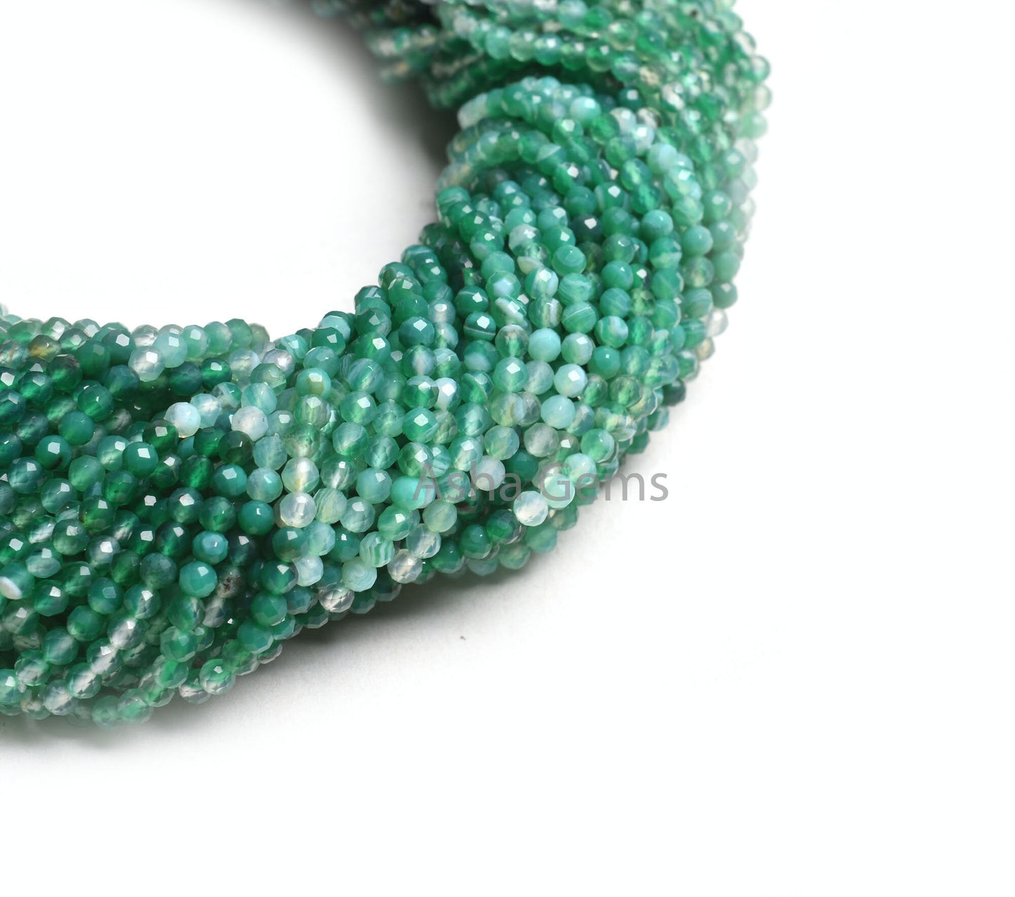 3.2 mm Shaded Green Onyx Micro Cut Faceted Roundell Shape Beads, Green Onyx Machine Cut Gemstone Beads, Onyx Beads Jewelry making Craft SALE