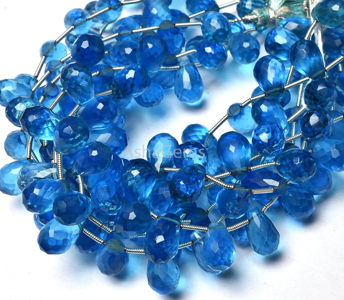 Beautiful Blue Topaz Hydro Faceted Drops Shape Beads,8" Strand Topaz Hydro Briolette beads, flat Top Drops Shape beads For Jewelry makings