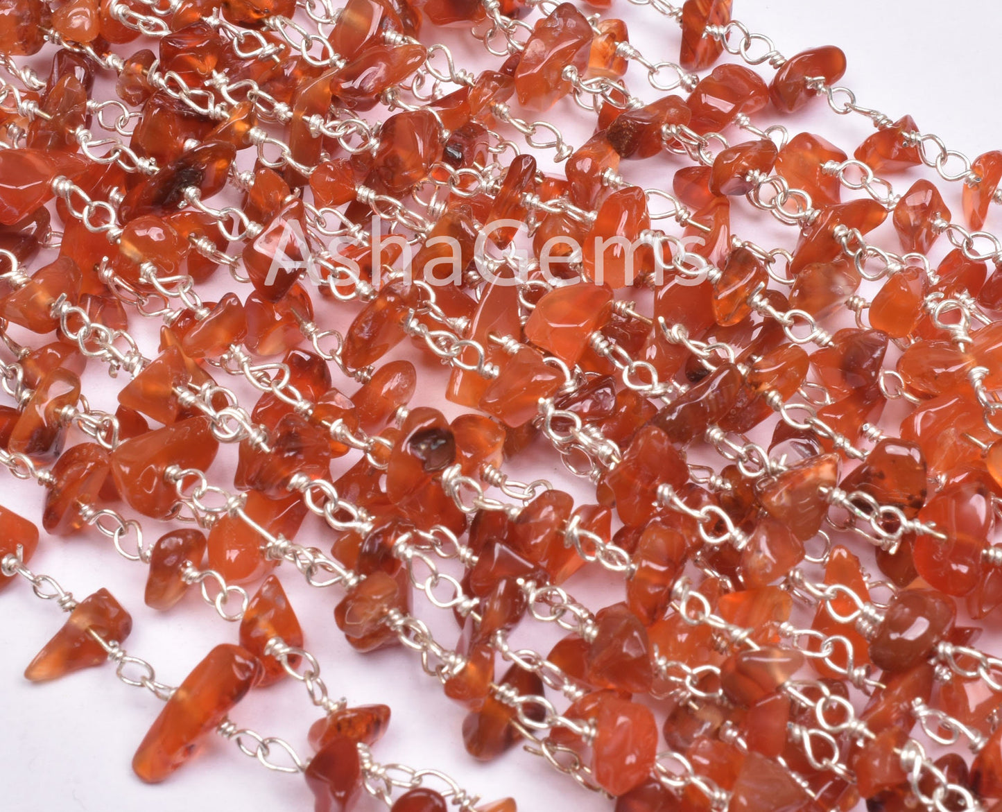 Beautiful Orange Carnelian Smooth Uncut Rosary Chain, Natural Carnelian Silver Plated Wire Wrap Chain Jewelry Making Crafts Handicrafts SALE