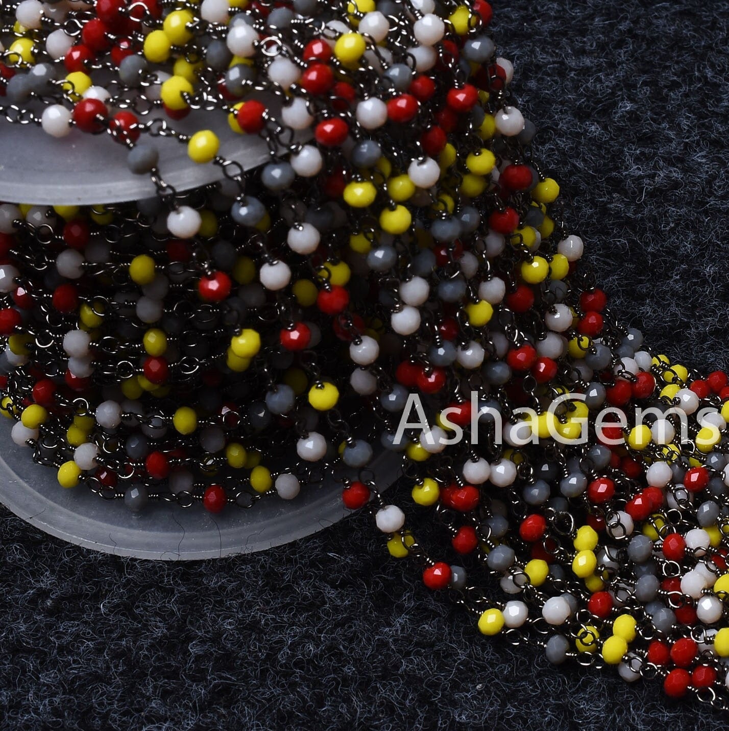 Beautiful Multi Color Hydro Faceted Rondelle Beads Rosary Chain, Gunmetal Wire Wrap Handmade Beaded Disco Rosary Chain Jewelry Making Crafts