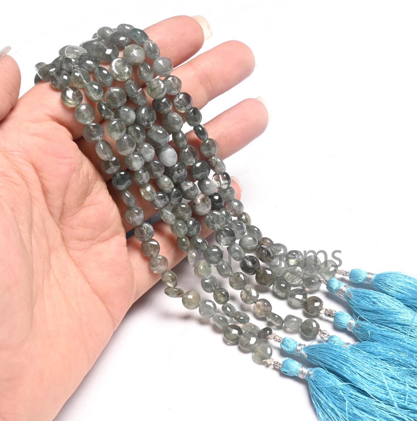 Natural Aquamarine Smooth Coin shape Gemstone Loose Beads,8" Rare Moss Aquamarine Plain Coin Handmade Aquamarine Beads Jewelry Making Craft