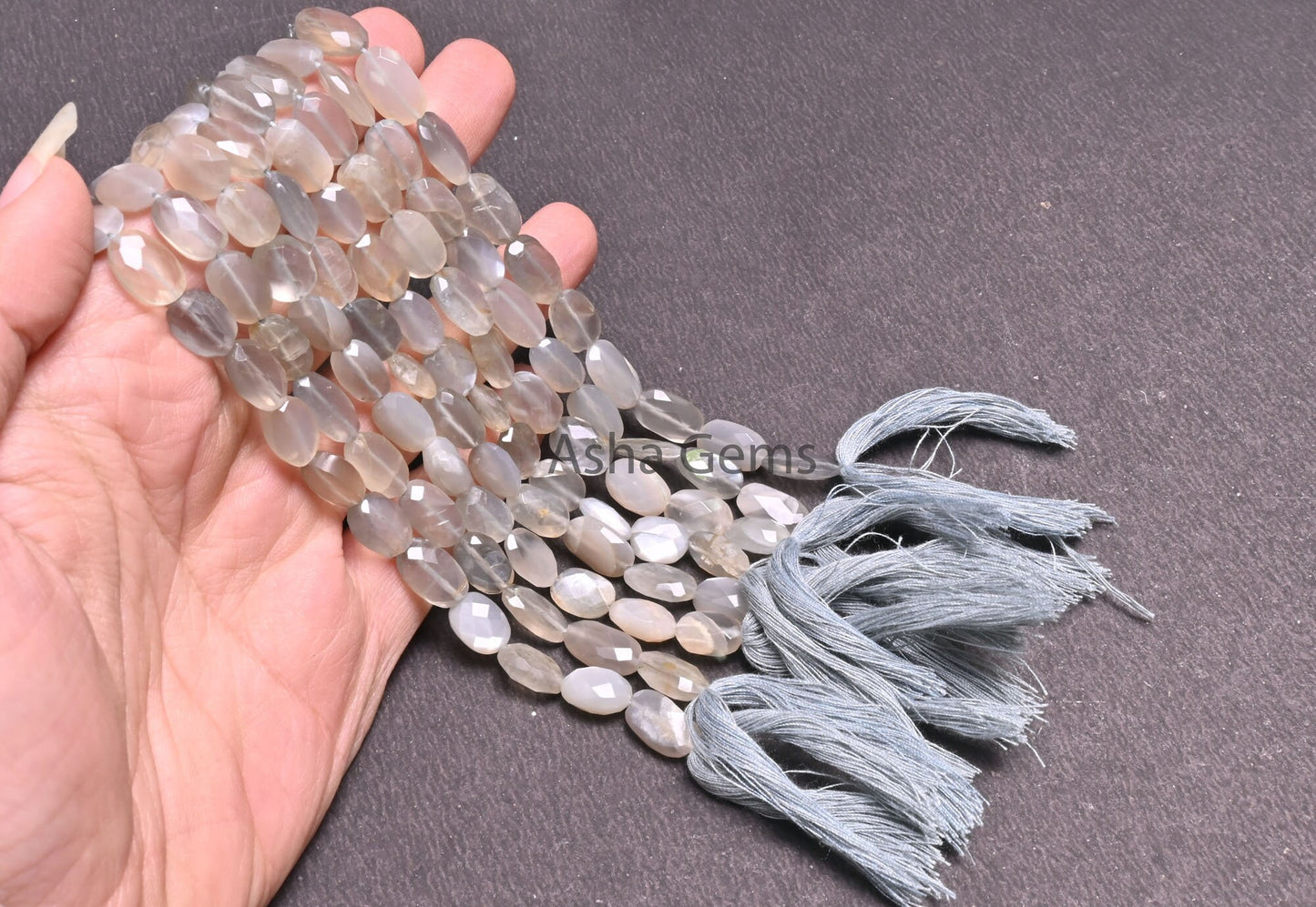 Natural Grey Moonstone faceted Indian Cut Oval Beads,9" Moonstone Oval Briolette Straight Drill Gemstone Beads, grey Moonstone Beads Jewelry