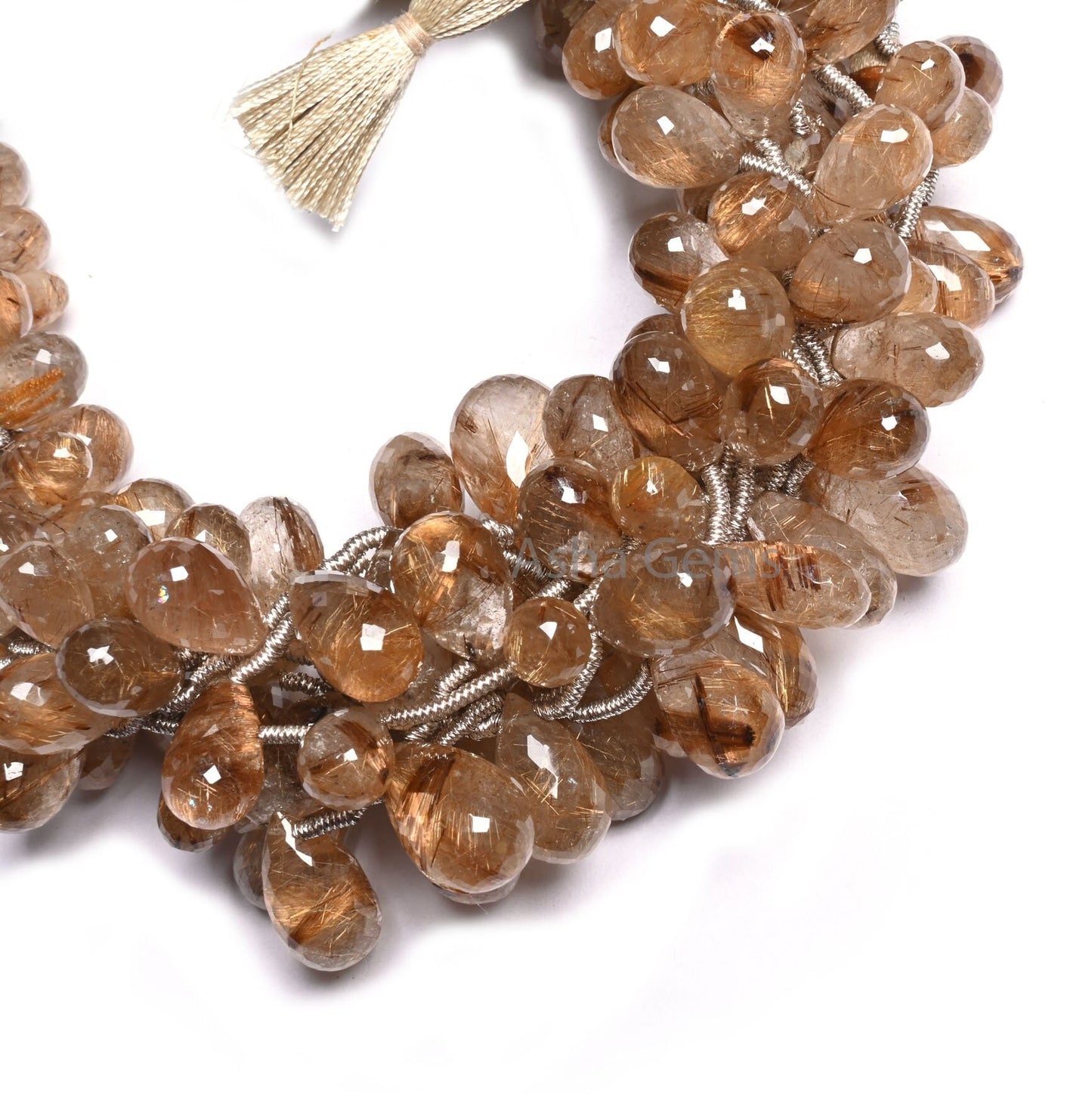 Fine Quality Copper Rutile Faceted Drop Shape Beads, Natural Rutile Quartz Teardrop Briolette Side Drill Gemstone Beads Jewelry Making Craft