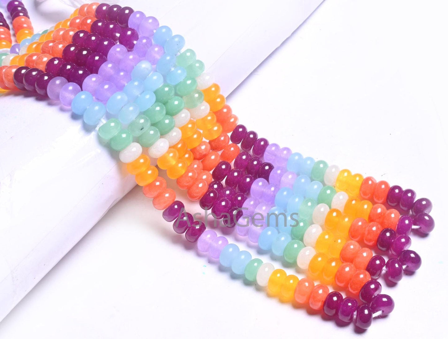 Beautiful Mix Color Quartz Smooth Rondelle Beads,8 mm Rainbow Disco Color Jade Quartz Multi Shaded Gemstone Colorful Beads Jewelry Necklace(AG 12311)