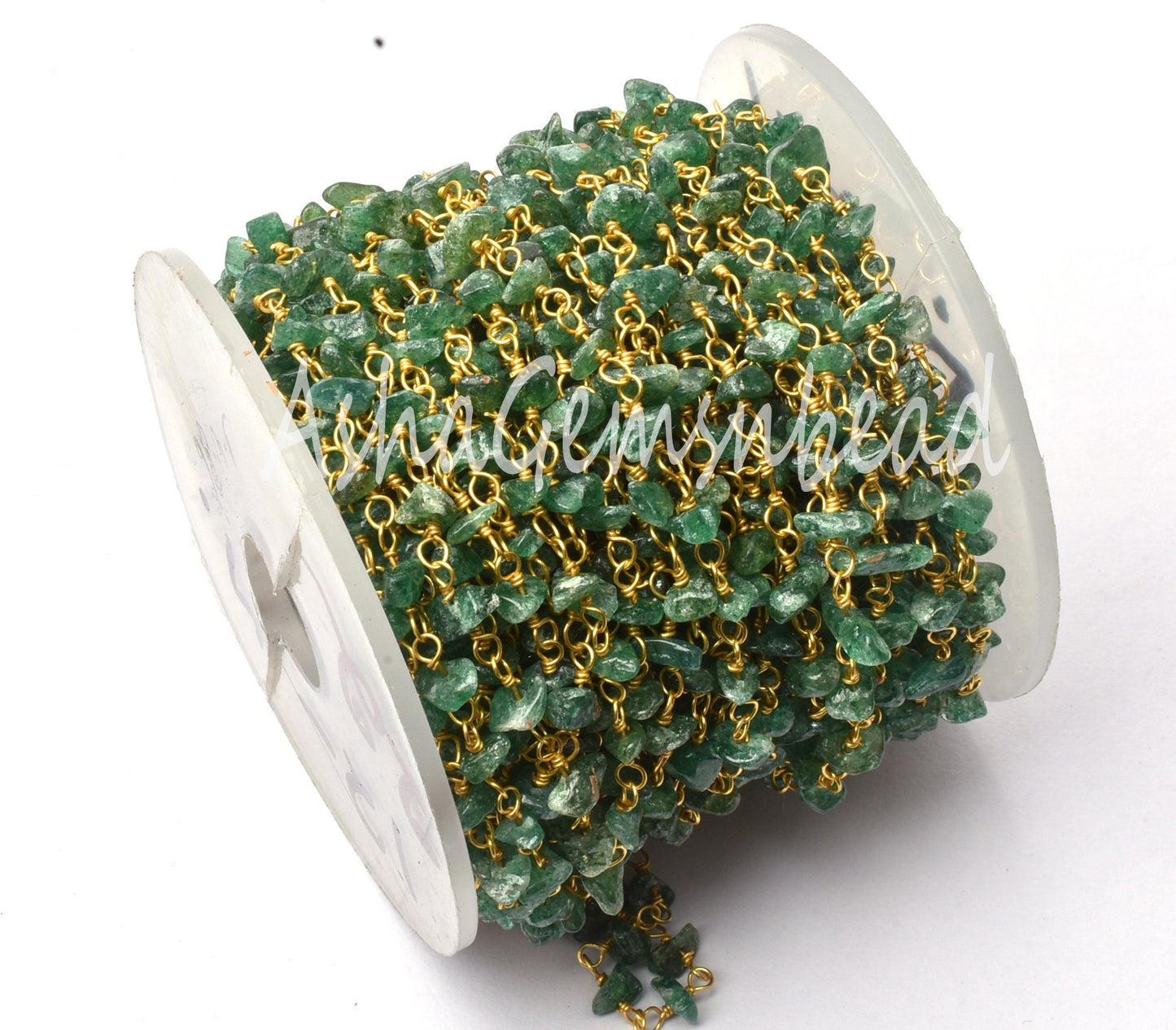 Natural Green Mica Uncut Beads Rosary Chain, Mica Smooth Nugget Beaded Rosary Chain Gold Plated Wire Wrap handmade Gemstone Chain Craft SALE