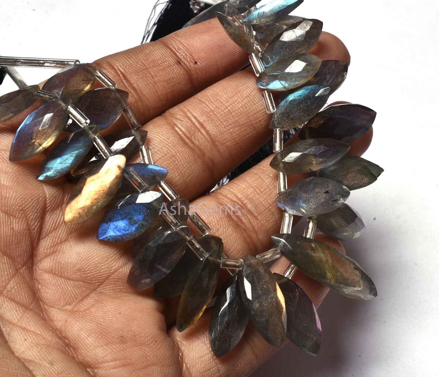 Natural Blue Fire Labradorite Marquise Shape Beads Faceted Briolettes Beads Gemstone,6" Strand Labradorite Gemstone Beads For Jewelry Making