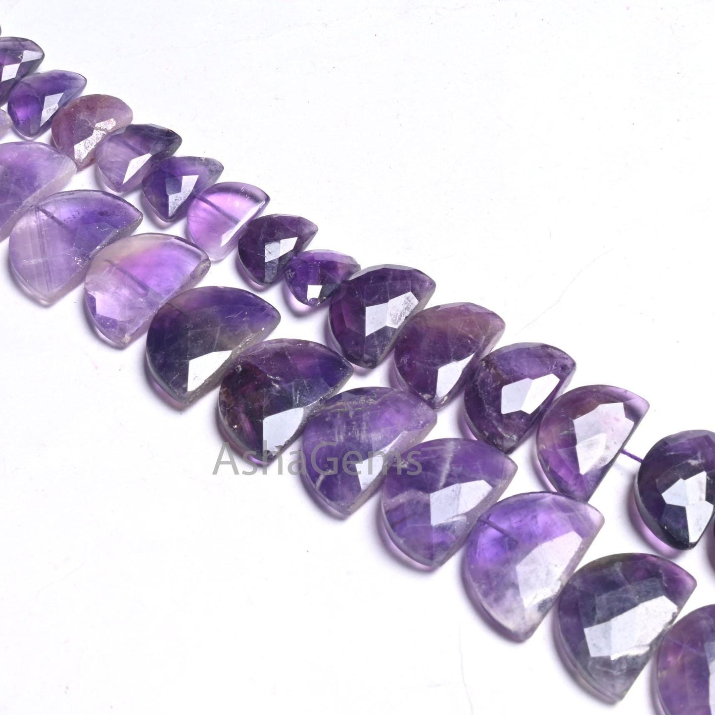 African Amethyst Faceted D Shape Fancy Gemstone Beads,9" Natural Purple Amethyst Half Moon Briolette Checker Cut amethyst Beads Jewelry SALE (AG 18686)