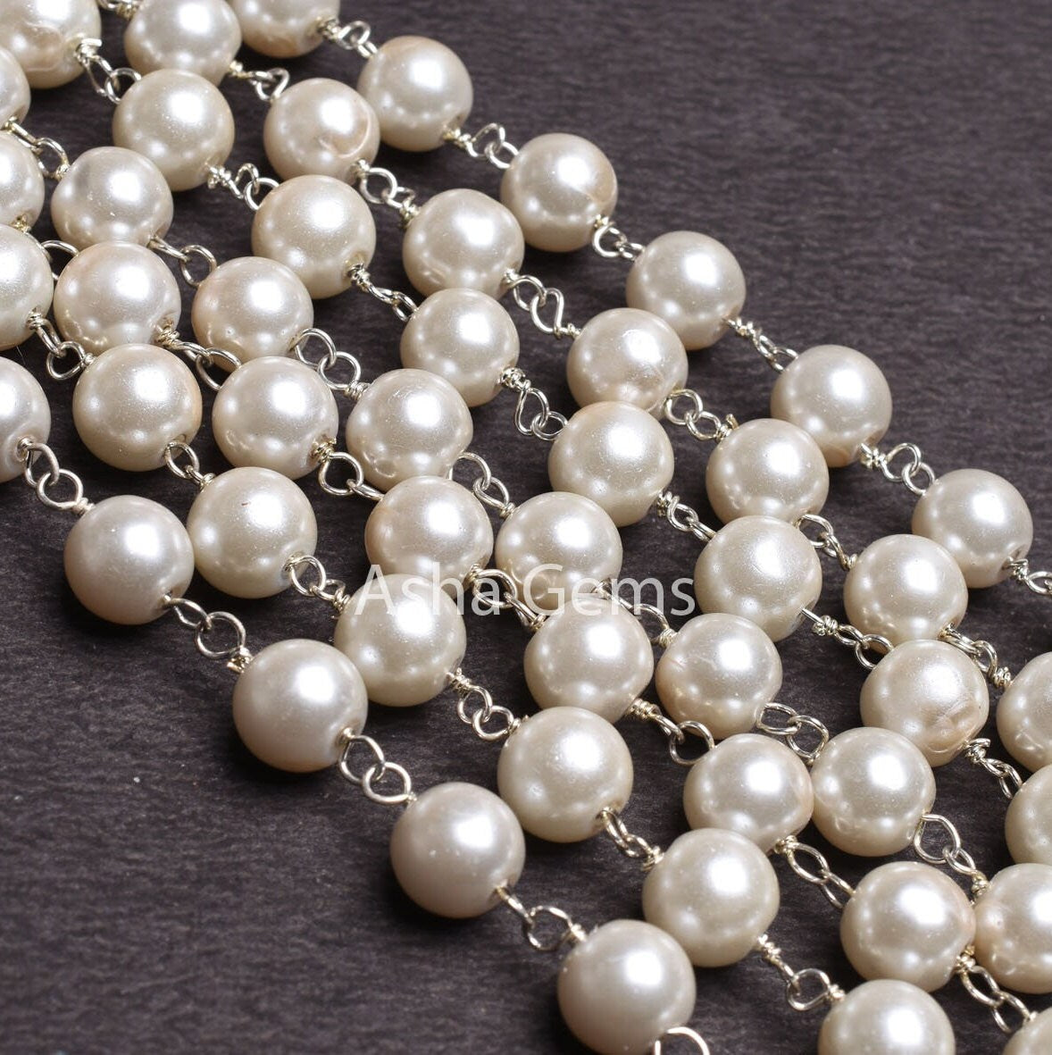 8mm Beautiful White Pearl Hydro Rondelle Beads Rosary Chain Gold Silver Copper Plated Wire Wrap Chains Jewelry Making Necklace Chain By Feet