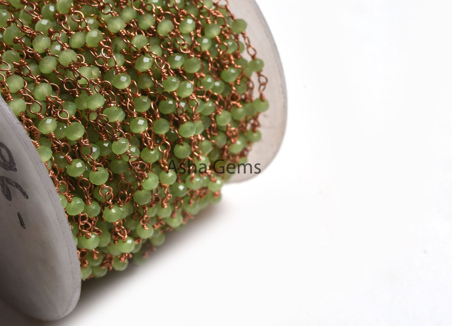 AAA Green Quartz Hydro Faceted Rondelle Beads Rosary Chain By Feet Rose Gold Plated Copper Wire Wrap Beaded handmade Chains Necklace Jewelry