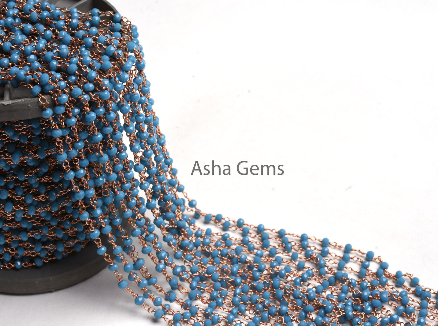 Beautiful Blue Turquoise Hydro Rondelle Micro Cut Beads Rosary Chain Rose Gold Plated Copper Wire Wrap handmade Chains Jewelry Necklace 3 mm