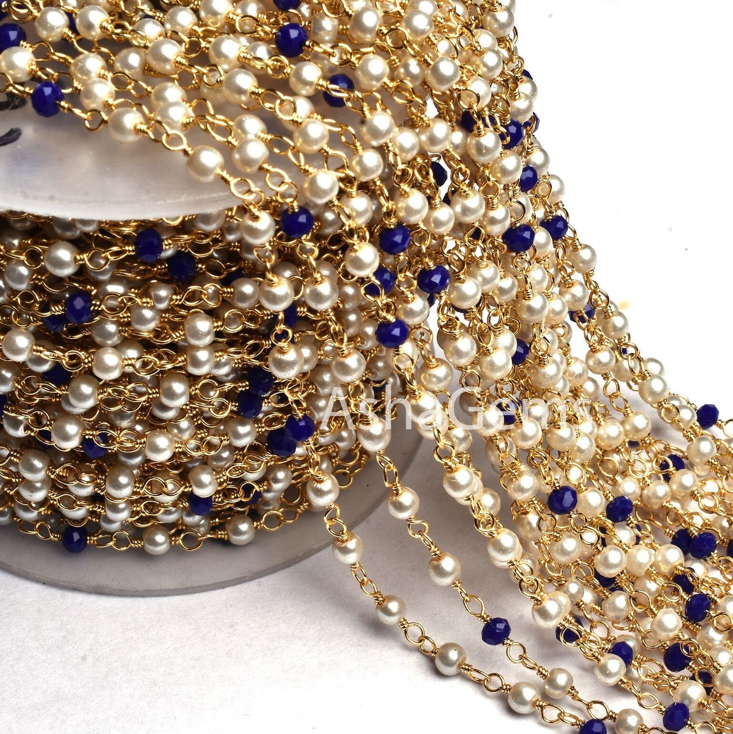 1,10,25,50 foot Bulk Roll Rosary Chain Pearl Blue Lapis Hydro Faceted Rondelle Beads Chain Multi Color Gold Plated Wire Beaded Chains Rosary