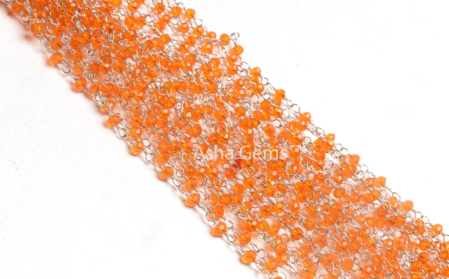 Fanta Orange Hydro Faceted Rondelle Beads Rosary Chain,3 mm Carnelian Color Hydro Silver Plated Chain Jewelry Making Crafts Wire Wrap Chains