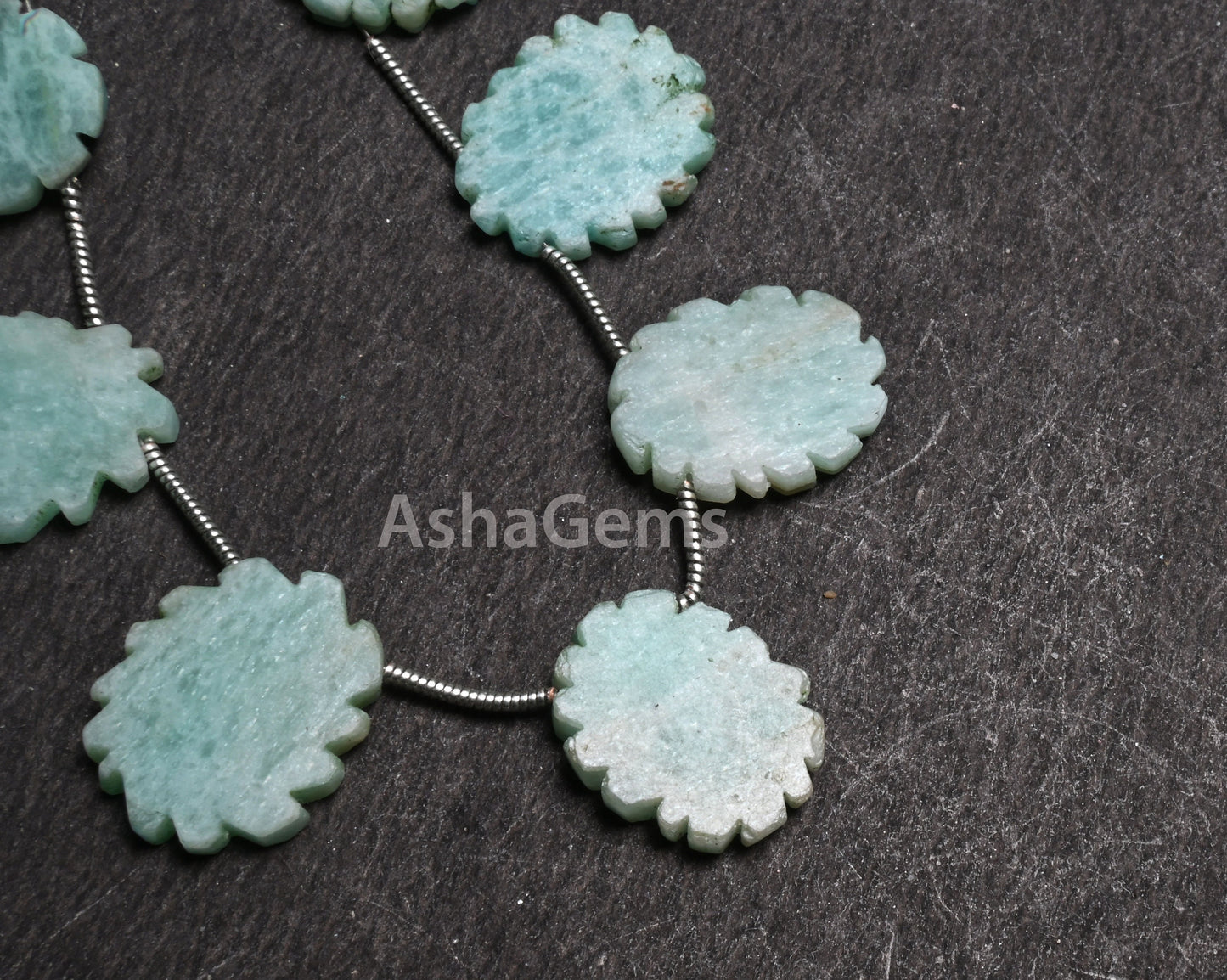 Fine Blue Amazonite Fancy Flat Rough Slice Carved Handmade Beads, Natural Amazonite Uneven Raw Polish Slice Gemstone Carving Beads Jewelry