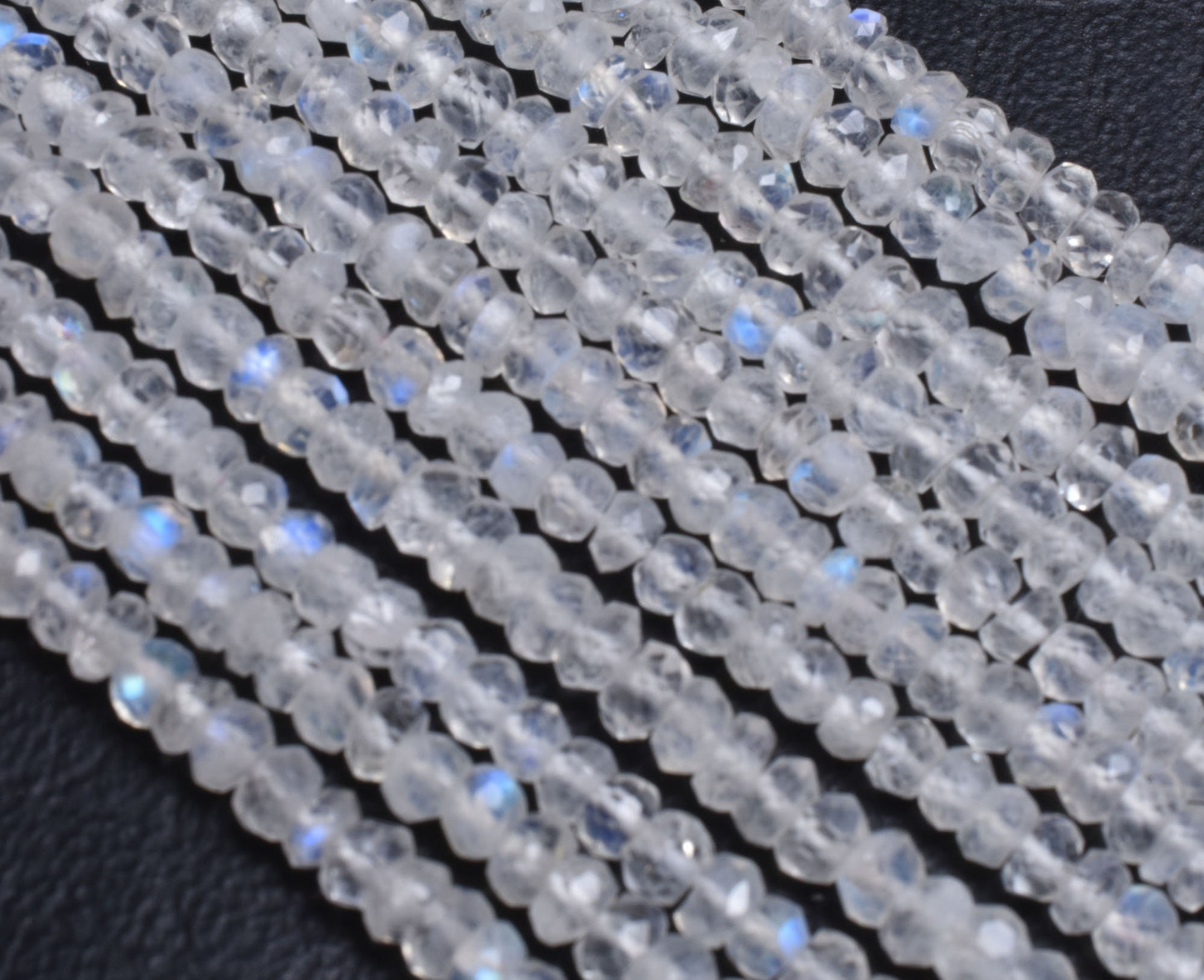 Natural Rainbow Moonstone Faceted Rondelle Shape Beads,13" Strand Blue Fire Rainbow Indian Machine Cut Beads, AAA White rainbow Bead Jewelry (AG-15179)