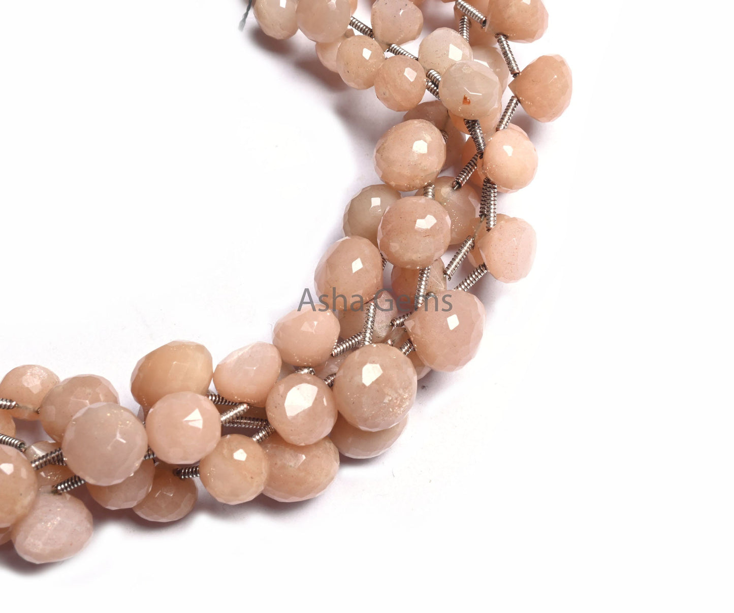 Fine Quality Peach Moonstone Faceted Onion Shape Beads,8"Strand Pink Monnstone Fancy Onion Briolette Side Drill Gemstone Bead Jewelry Crafts (AG 18536)
