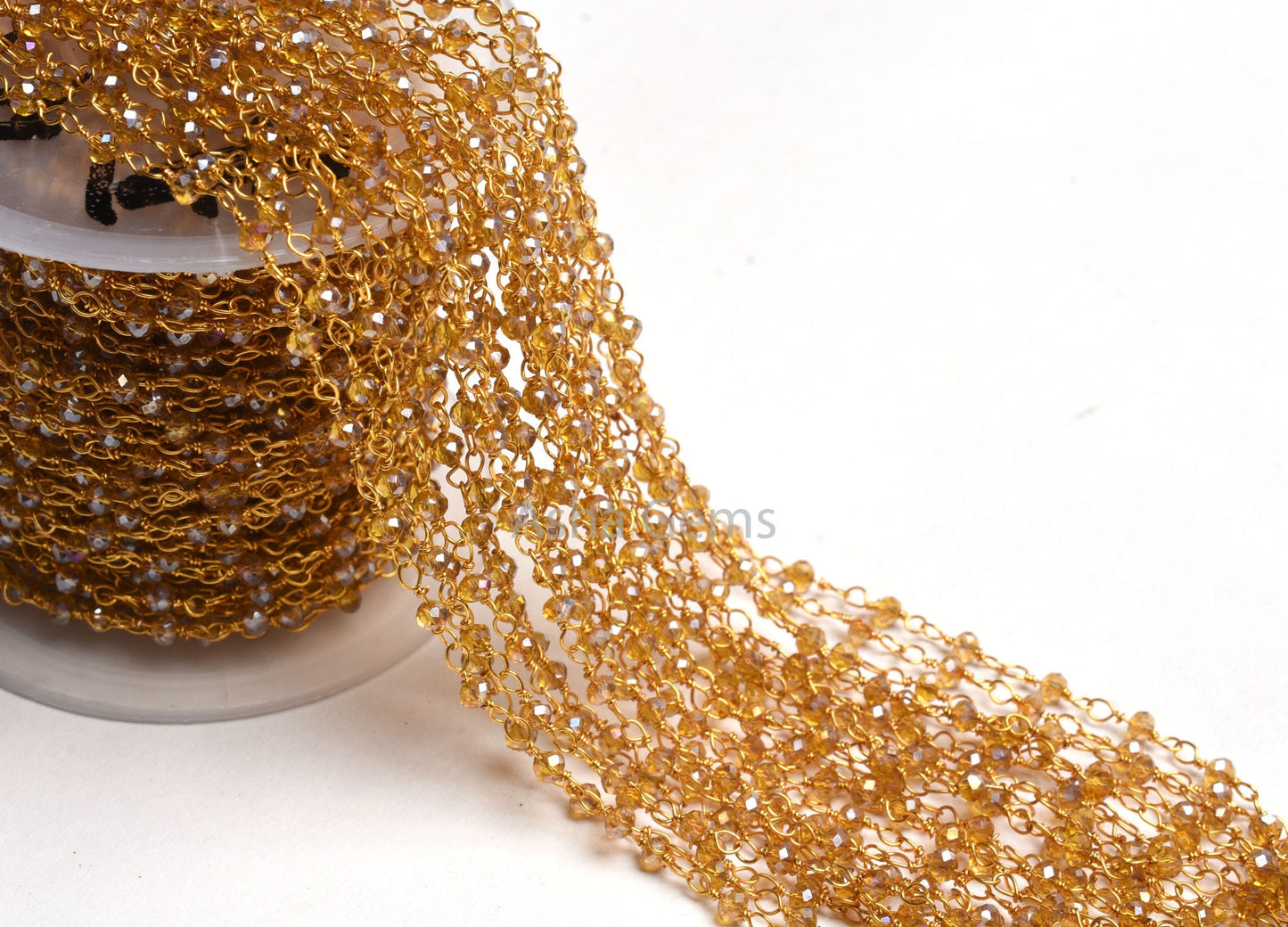 Amazing Brown Quartz Hydro Silver Coated Beads Rosary Chain,3mm Gold Plated Wire Wrap Rondelle Micro Cut Beads Chain Jewelry Necklace Crafts
