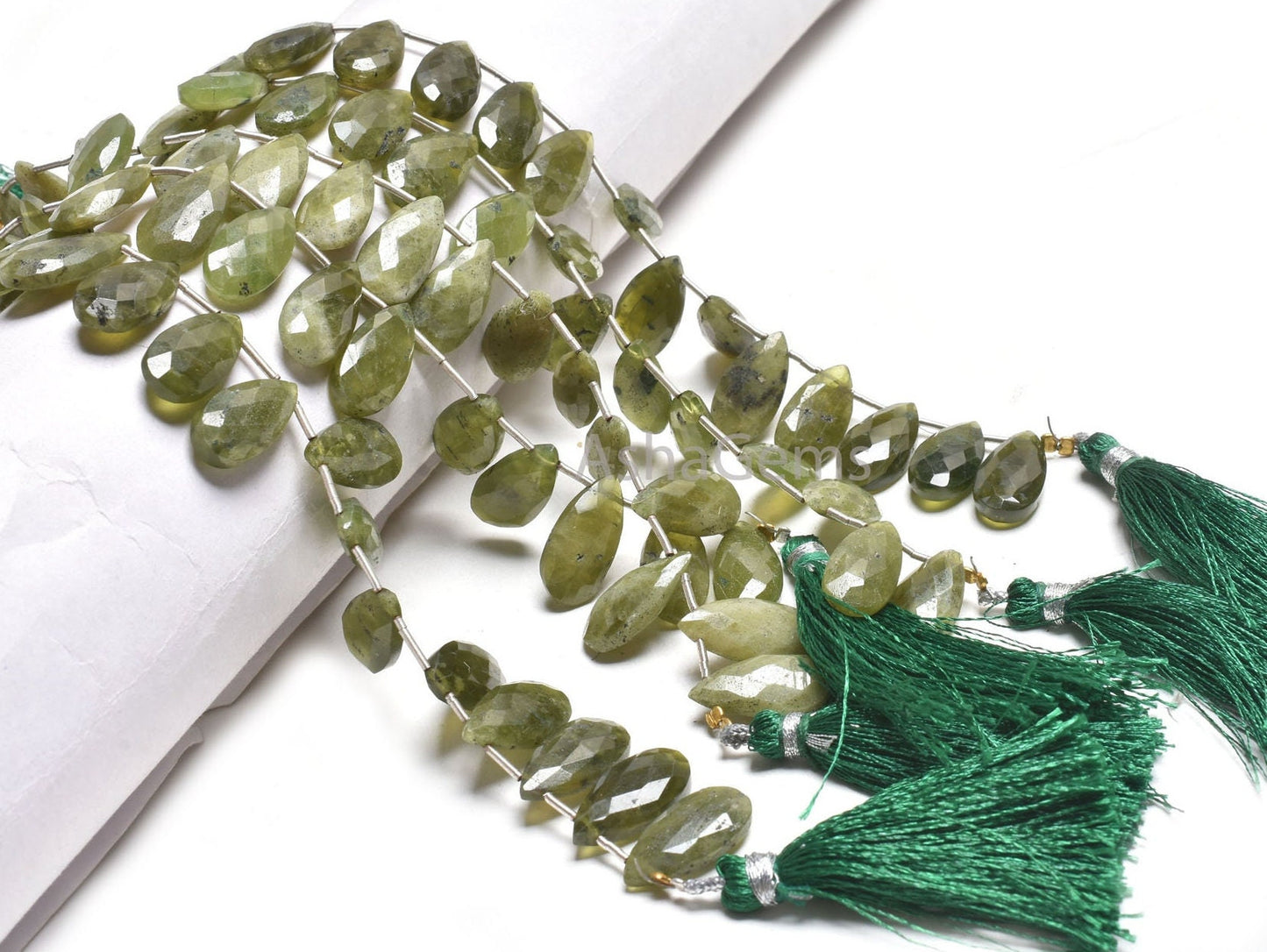Natural Green Vessonite Fancy Long Pears Beads,9-18 mm Vessonite Faceted Teardrop Side Drill Gemstone Beads Vesuvianite Beads Jewelry Making