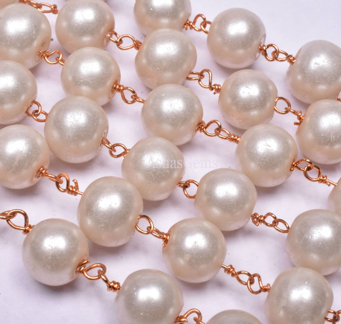 3,5,10,25 Ft,Pearl Hydro Rondelle Beaded Rosary Chain,Gold,Rose Gold Plated,Jewelry Making Chain,Finding,Beutiful Wire Wrapped Chain, 8 mm