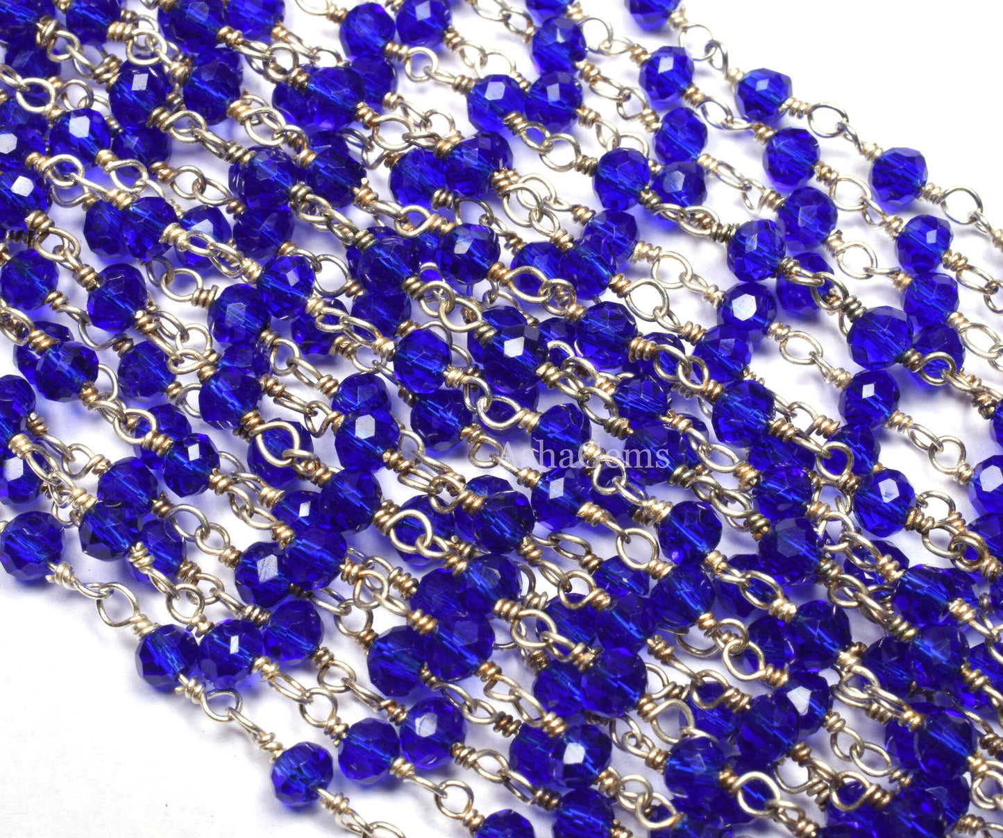 beautiful Royal Blue Quartz Hydro Faceted Rondelle Beads Chain 1,5,10,50 Ft. Silver Plated Rosary Chain Wire Roll Chain For Jewelry makings