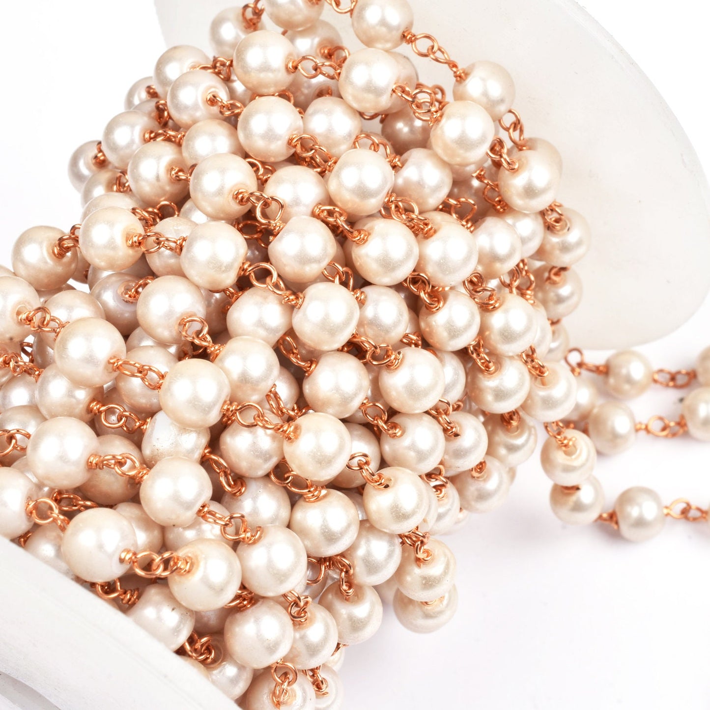 3,5,10,25 Ft,Pearl Hydro Rondelle Beaded Rosary Chain,Gold,Rose Gold Plated,Jewelry Making Chain,Finding,Beutiful Wire Wrapped Chain, 8 mm