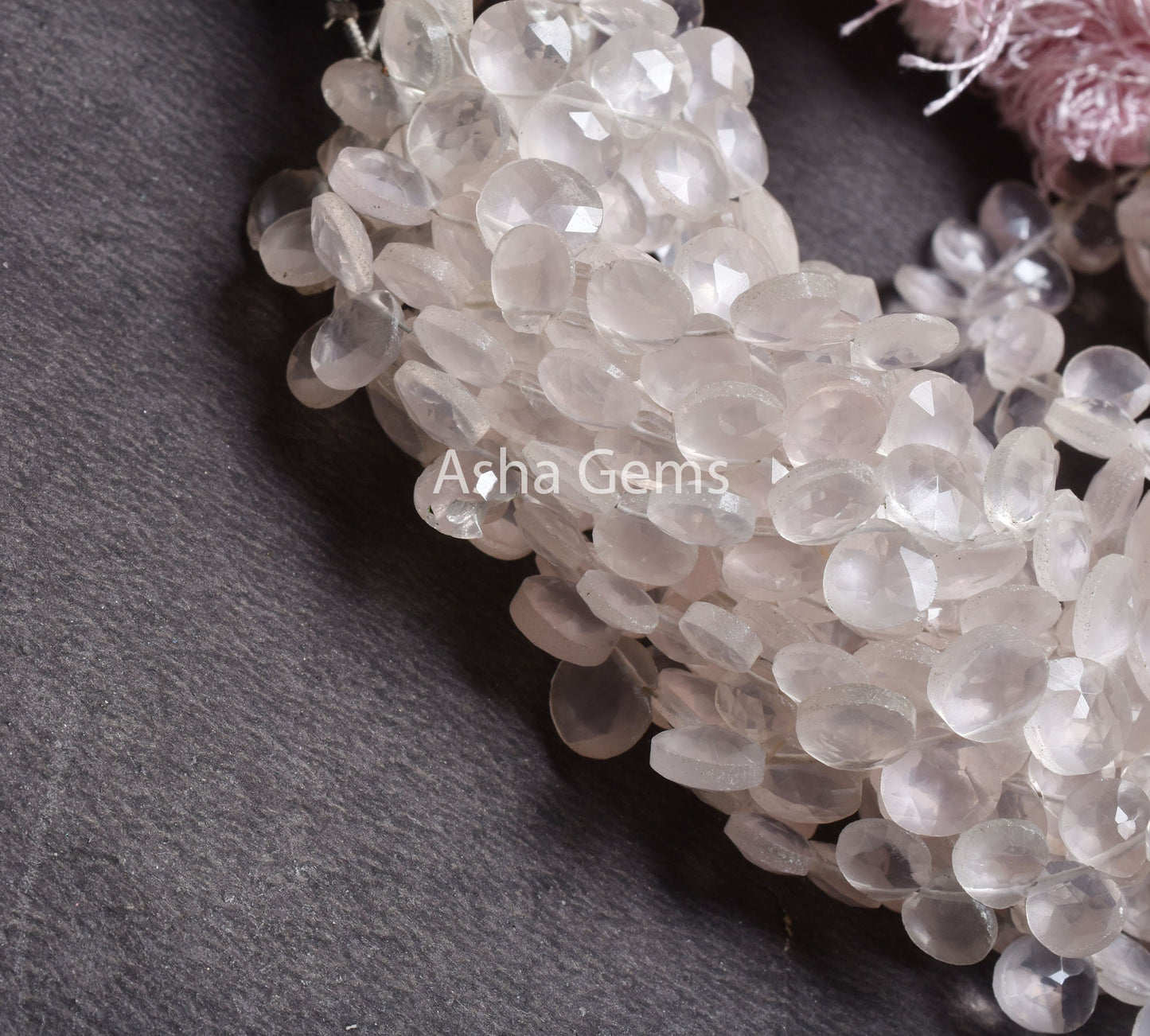 Natural Rose Quartz Heart Faceted Gemstone Beads, Fine Quality Pink Rose Quartz Heart Briolette Side Drill Beads,7" Rose Quartz Bead Jewelry