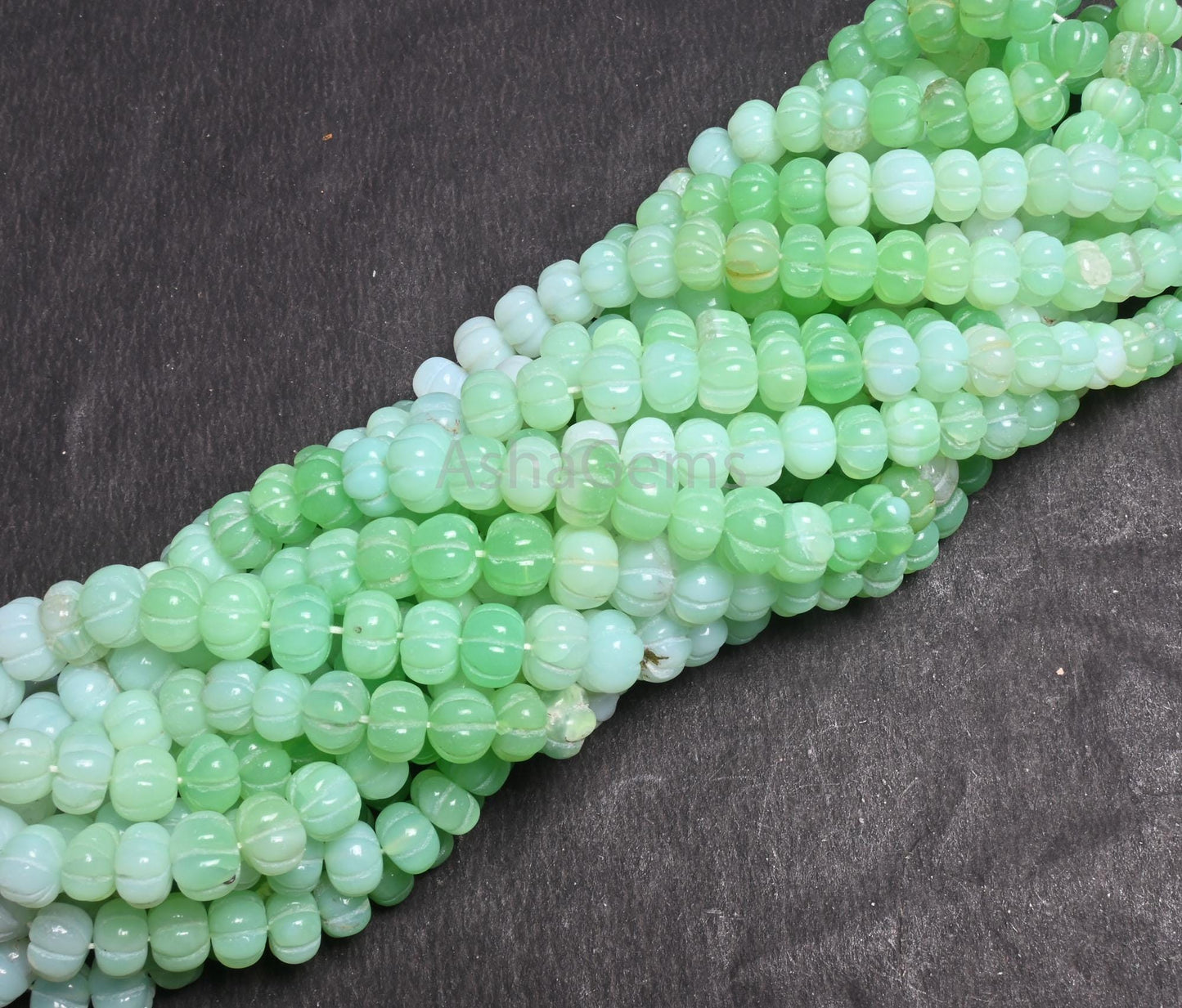 Beautiful Green Parrot Opal Carved watermelon beads, Fine mint Green Opal Shaded Carving Pumpkin Opal Fancy Hand Carve Bead Jewelry Necklace