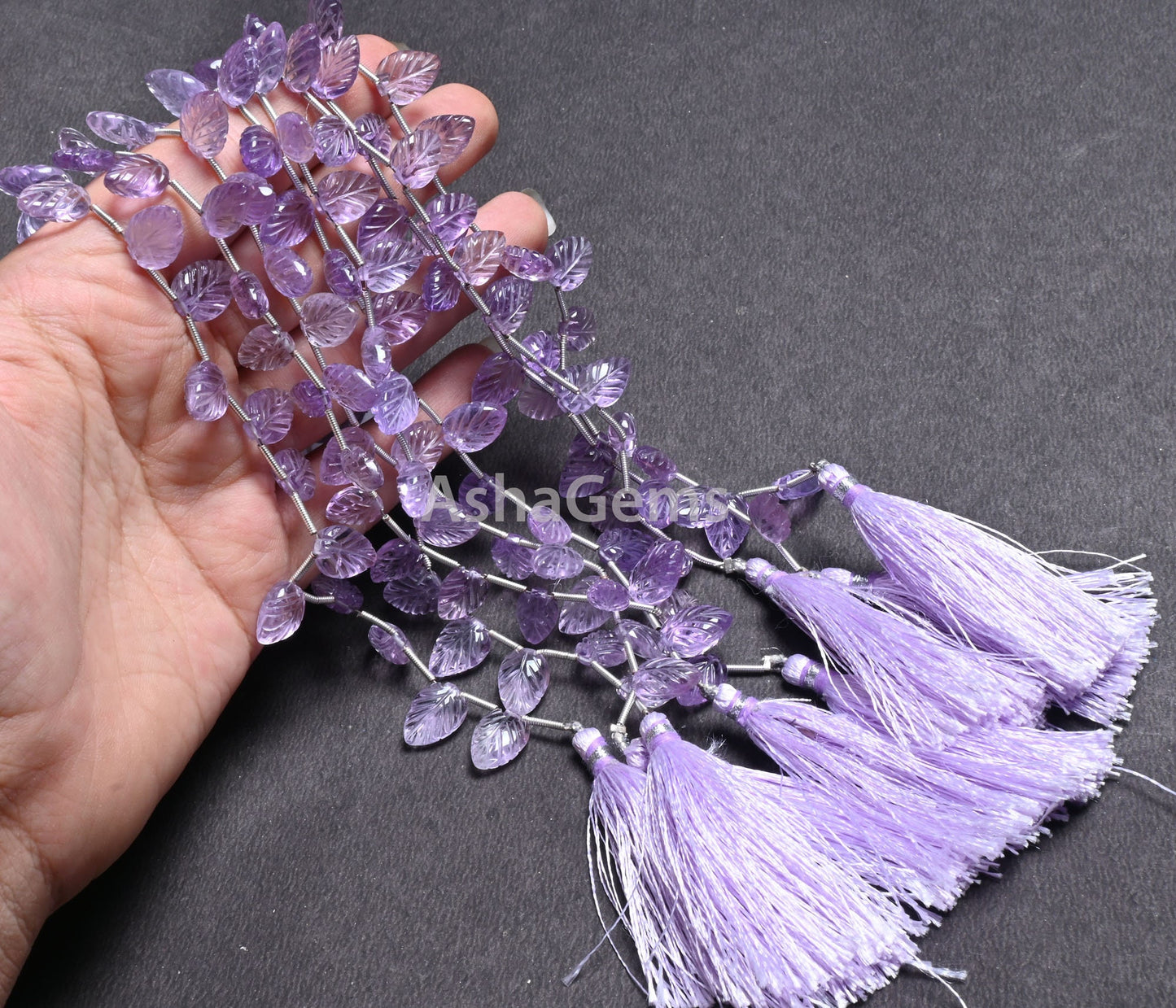 AAA Quality Pink Amethyst Fancy Leaf Shape Carved Gemstone Beads,8" Natural Amethyst Carve Pear Briolette Handmade Bead Jewelry Making Craft