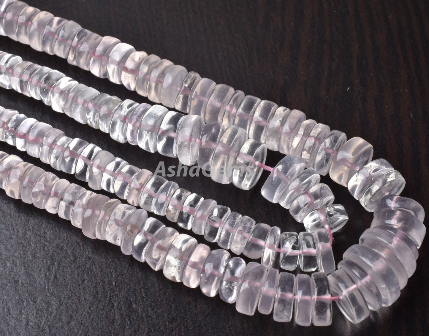 Natural Rose Quartz Smooth Heishi Tyre Gemstone Beads, Fine Quality Pink Rose Quartz, Heishi Tyre, 16" Strand Rose Pink Wheel Gemstone Beads