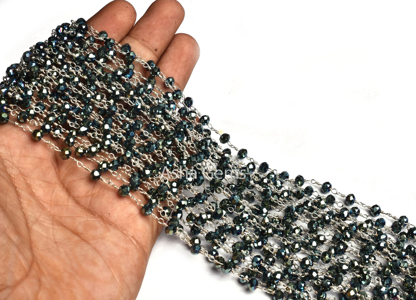 4 mm Beautiful Green Mystic Coated Hydro Faceted Rondelle Beads Rosary Chain Black Plated Gunmetal Wire Wrap Handmade Chains Jewelry Making