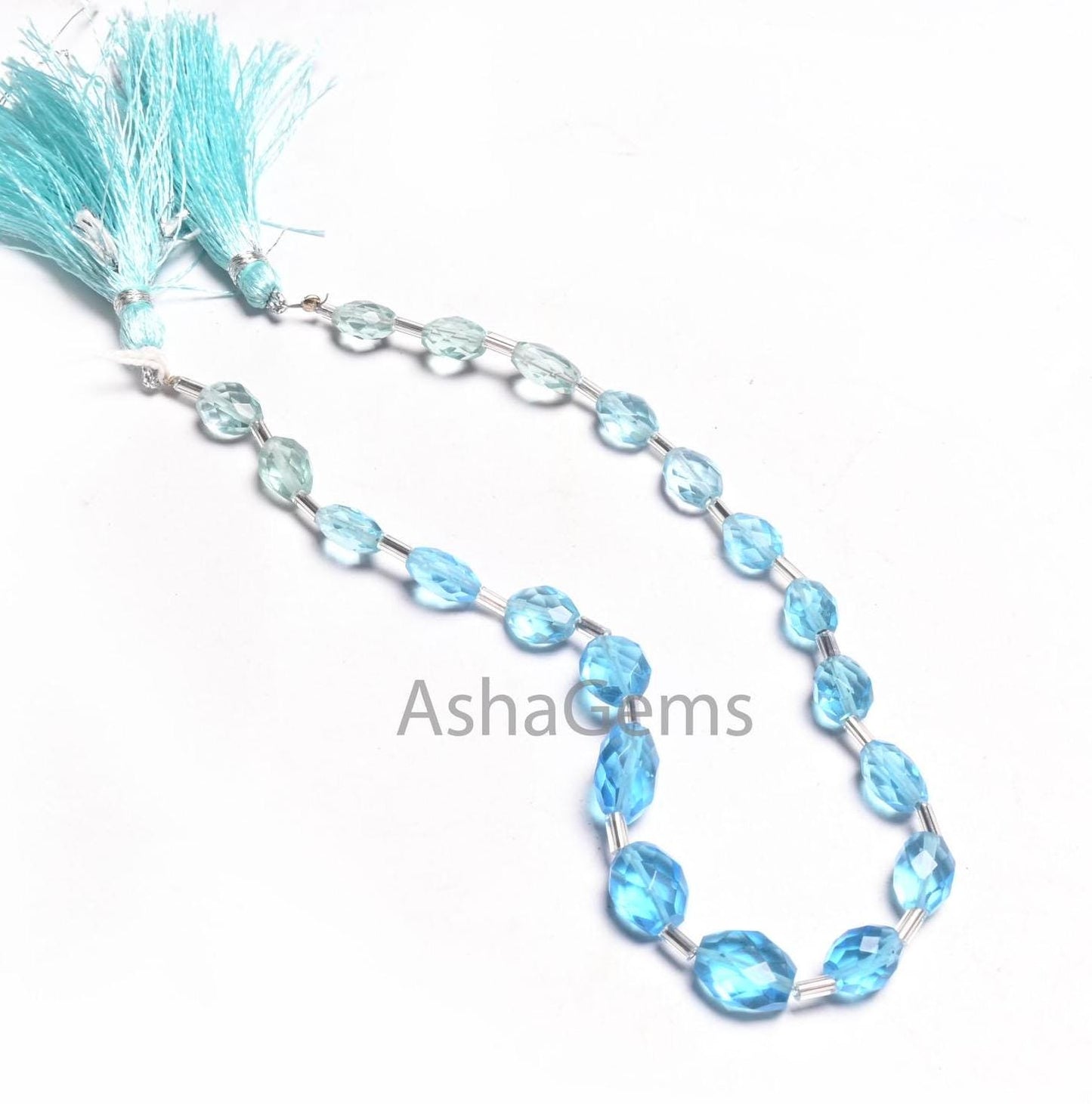 Beautiful Shaded Blue Topaz Color Hydro Oval Shape Checker Cut Beads,10" Blue Hydro faceted Oval Briolette handmade Beads Jewelry Craft SALE