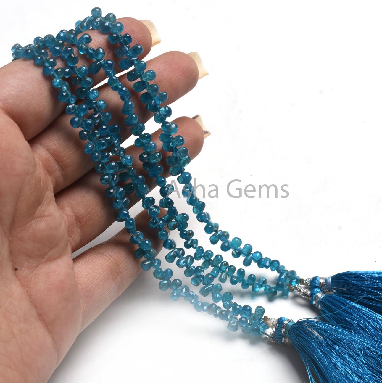 Fine Neon Apatite Smooth Drop Side Drill Beads, Natural Blue Apatite Tiny Teardrop Gemstone Beads, Neon Blue Apatite Bead Jewelry Handicraft