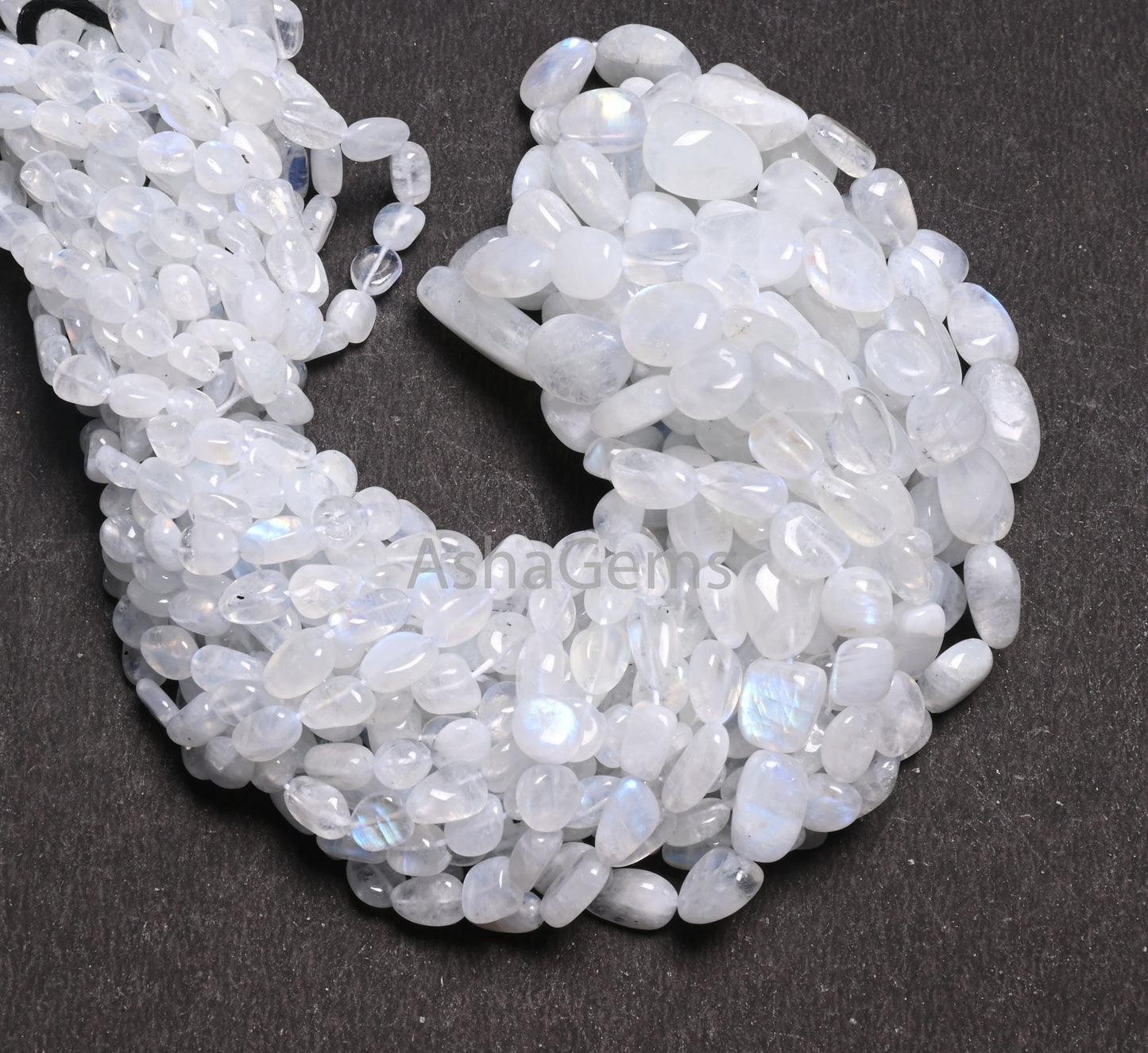 Natural Blue Fire Rainbow Moonstone Smooth Nugget Gemstone Loose Beads,9/18"Strand Fine White Rainbow Handmade Tumble Beads Necklace Jewelry (AG 22299)