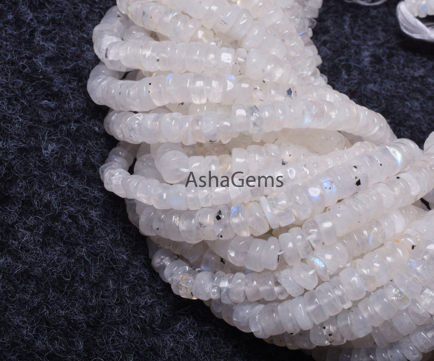 13" Strand Blue Fire Rainbow Moonstone Plain Tyre Beads, Natural Flash White Rainbow Smooth Gemstone Beads For Jewelry Making Craft Rainbow