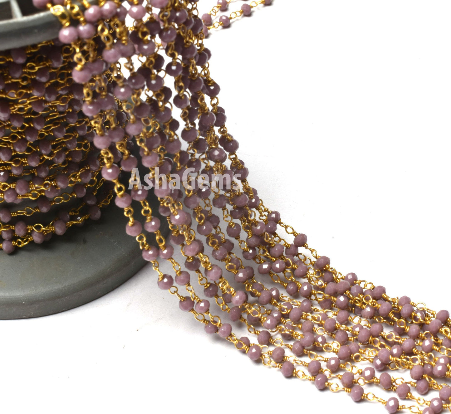 1,10,50 Feet Lavender Hydro Faceted Rondelle Beads Rosary Chain,3 mm Gold Plated Wire Wrap Beaded Handmade Rosary Chain Jewelry making Craft