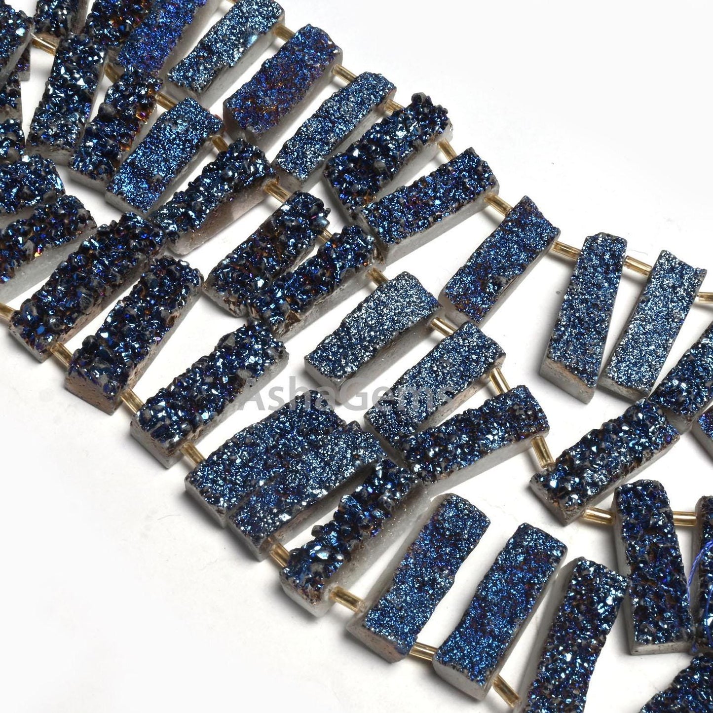 Beautiful Blue Titanium Druzy Rectangle Shape Gemstone Beads, Fine Blue Mystic Coated Drusy Fancy Long Slice Beads, Druzy Bead Jewelry Craft