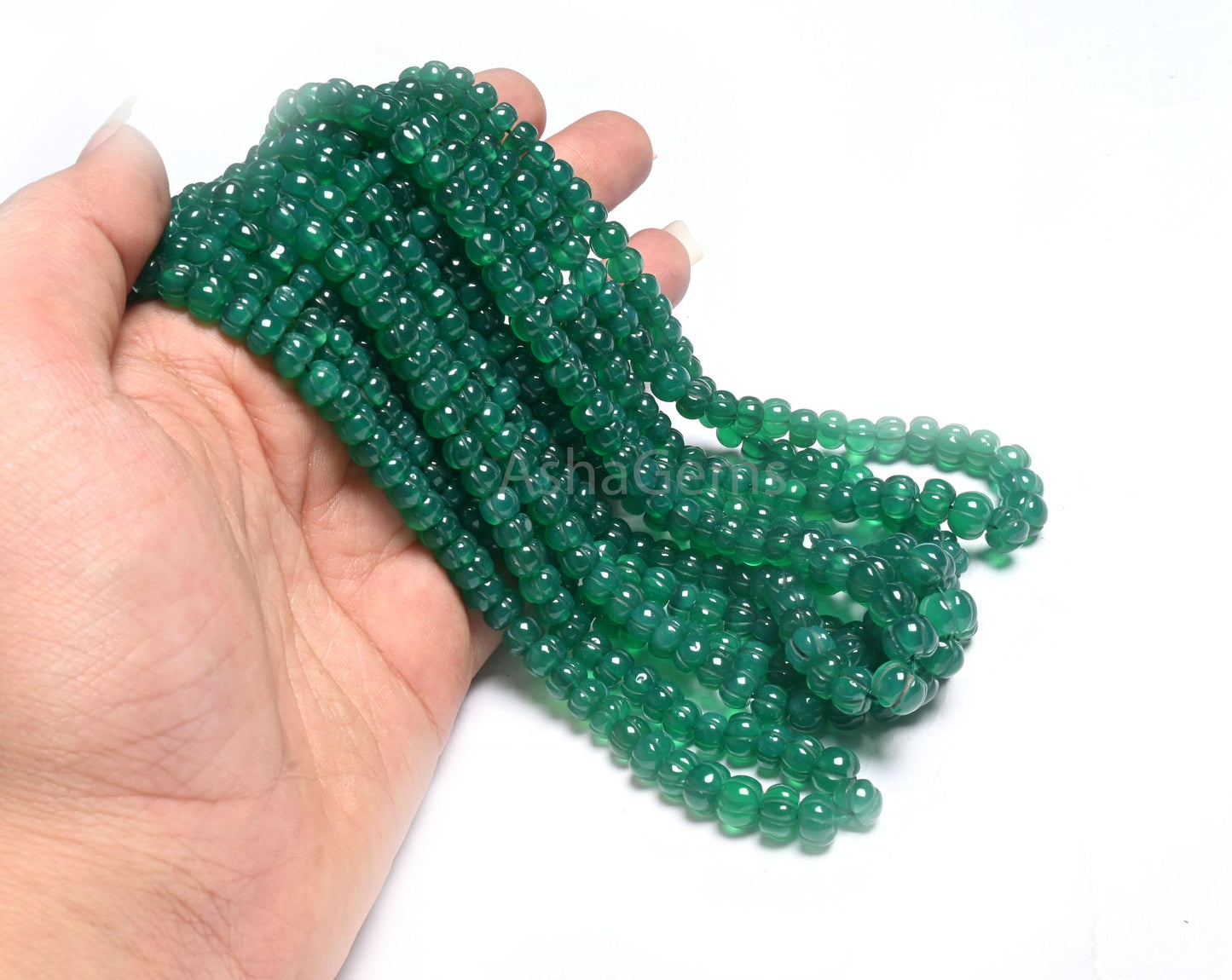 Beautiful Green Onyx Carving Watermelon Beads,16" Strand Onyx Handmade Carved Rondelle Beads, Green Onyx Carve Pumpkin Gemstone Bead Jewelry