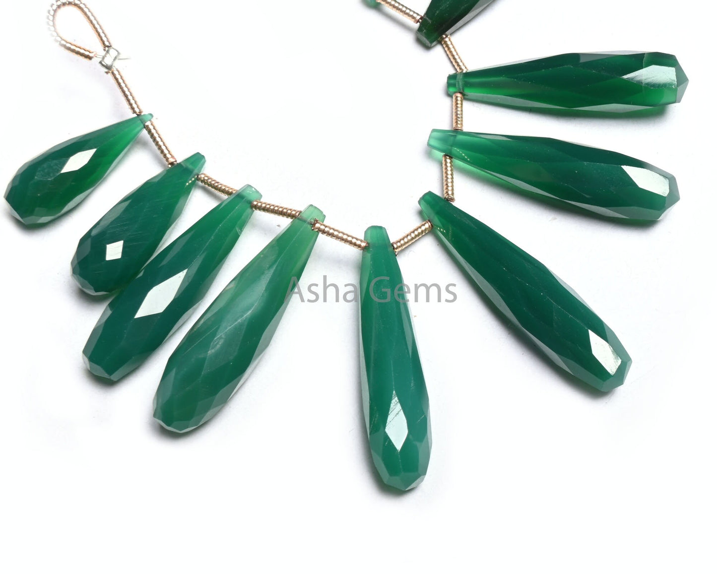 Fine Quality Green Onyx Fancy Long Pencil Drop Gemstone Beads, Green Onyx Faceted Teardrop Briolette Side Drill Beads For Jewelry Craft SALE
