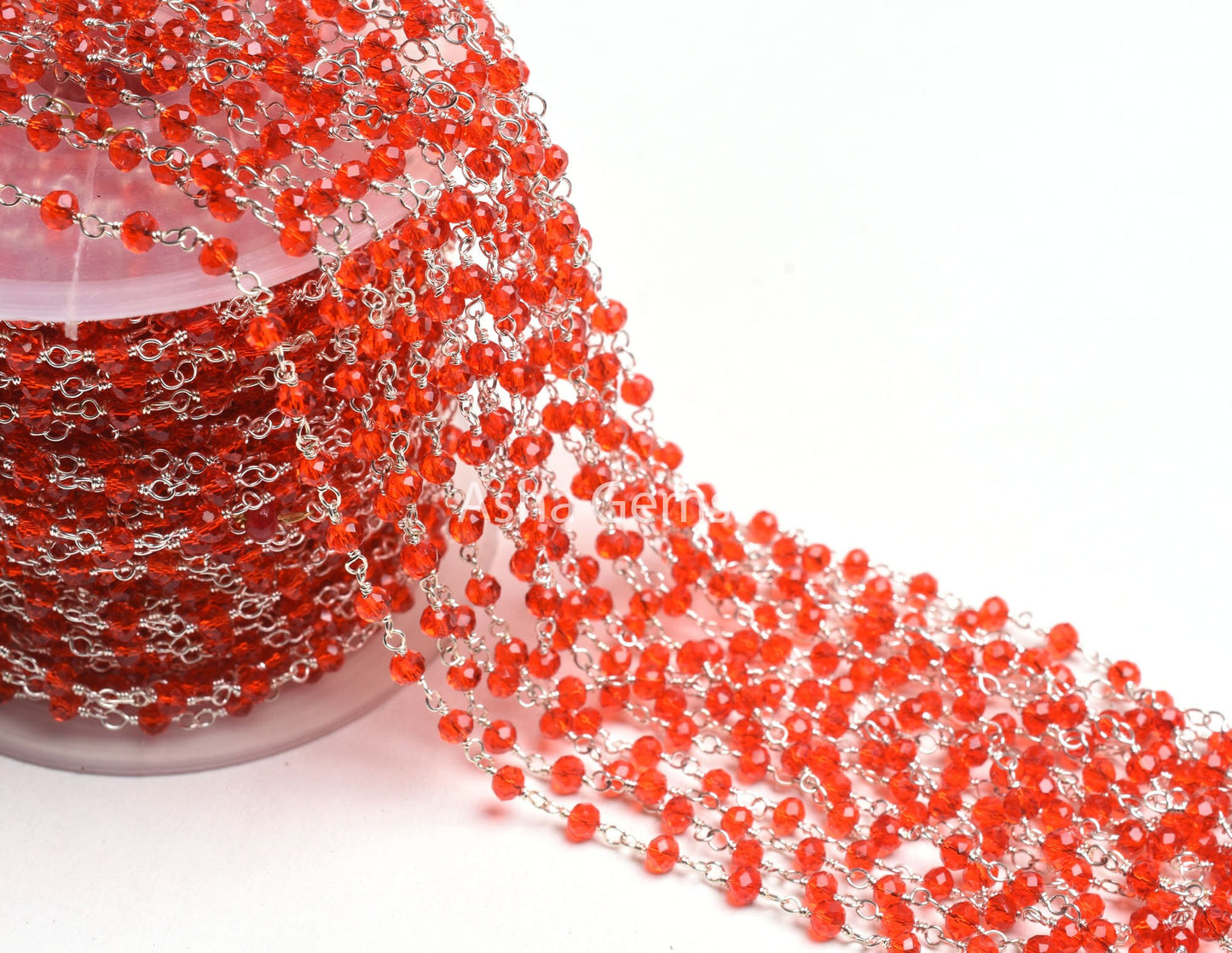 Beautiful Cherry Red Quartz Hydro Faceted Rondelle Beads Rosary Chain Silver Plated Wire Beaded Chain 1,5,10,50 Ft Bulk Supply Jewelry Chain