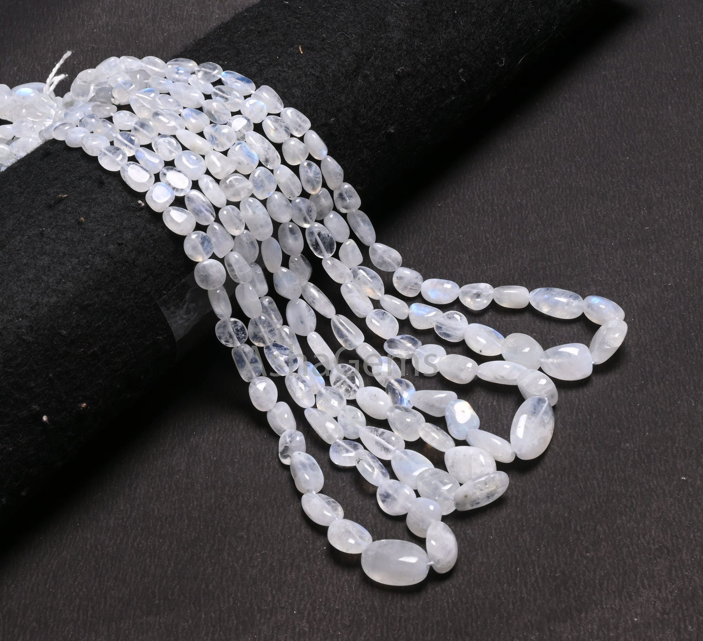 Natural Blue Fire Rainbow Moonstone Smooth Nugget Gemstone Loose Beads,9/18"Strand Fine White Rainbow Handmade Tumble Beads Necklace Jewelry (AG 22299)