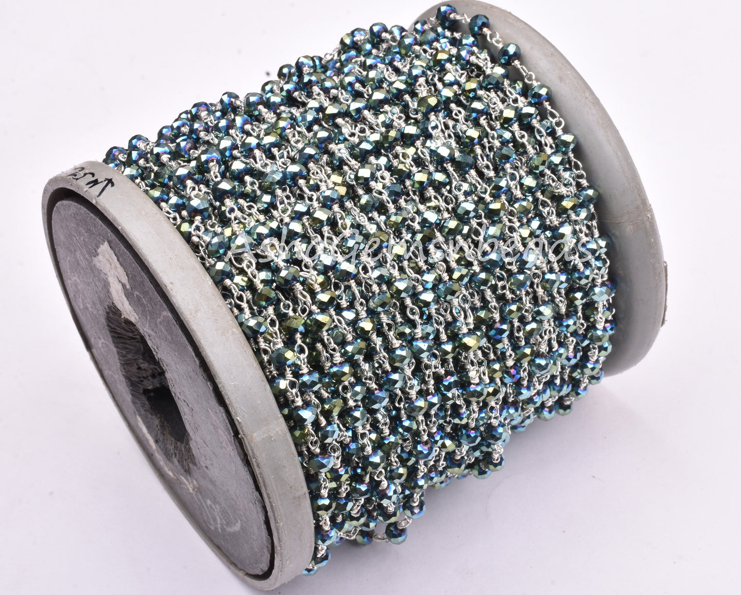 3,5,10,25 Ft Mystic Pyrite Hydro Faceted Rondelle Beaded Rosary Chain Silver Plated Wire,Jewelry Making Finding,Wire Wrapped Chain 3-3.5 mm